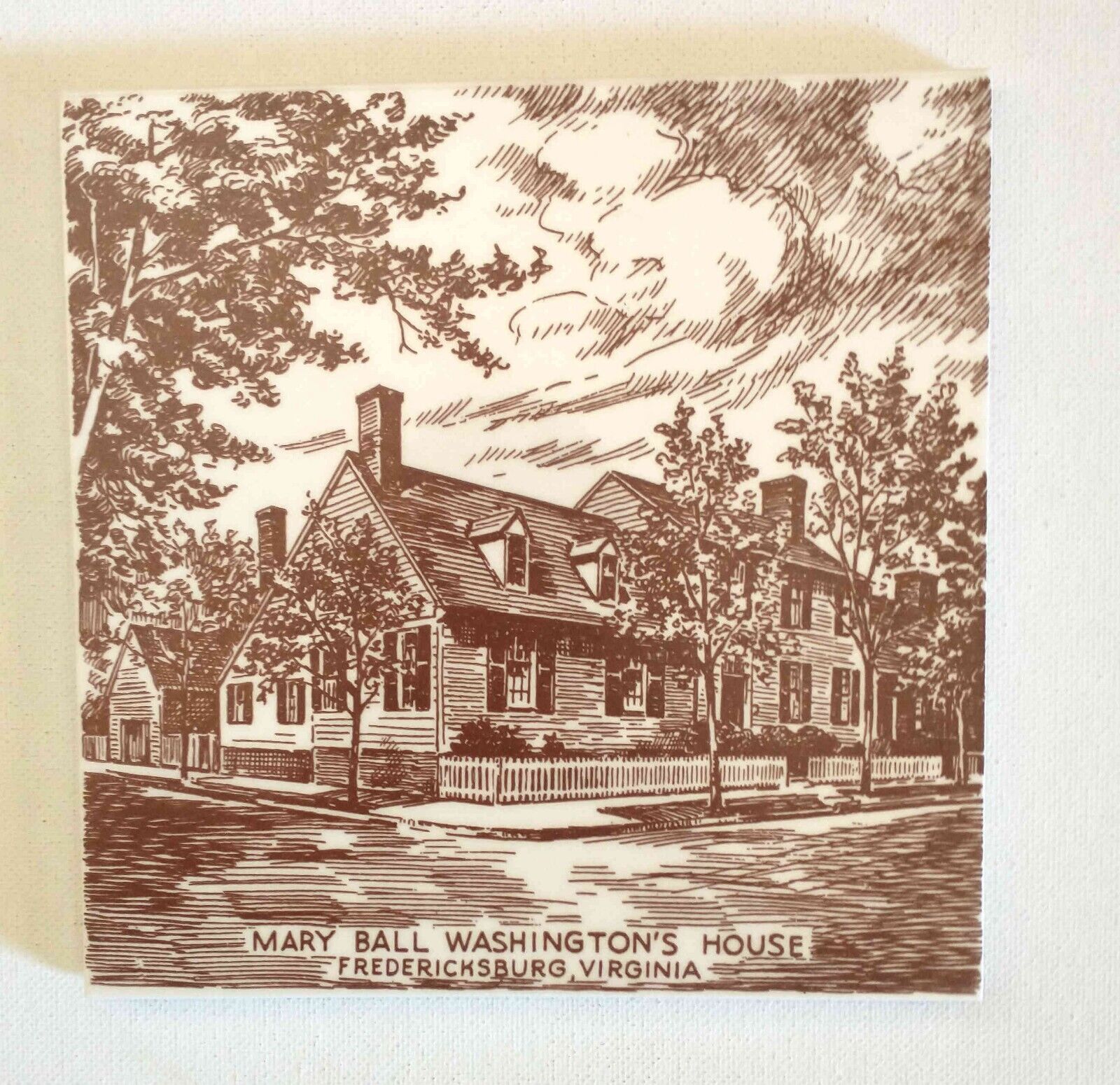Mary Ball Washington\'s Home On 6 Inch Hand Glazed Tile.  (Mother Of George)