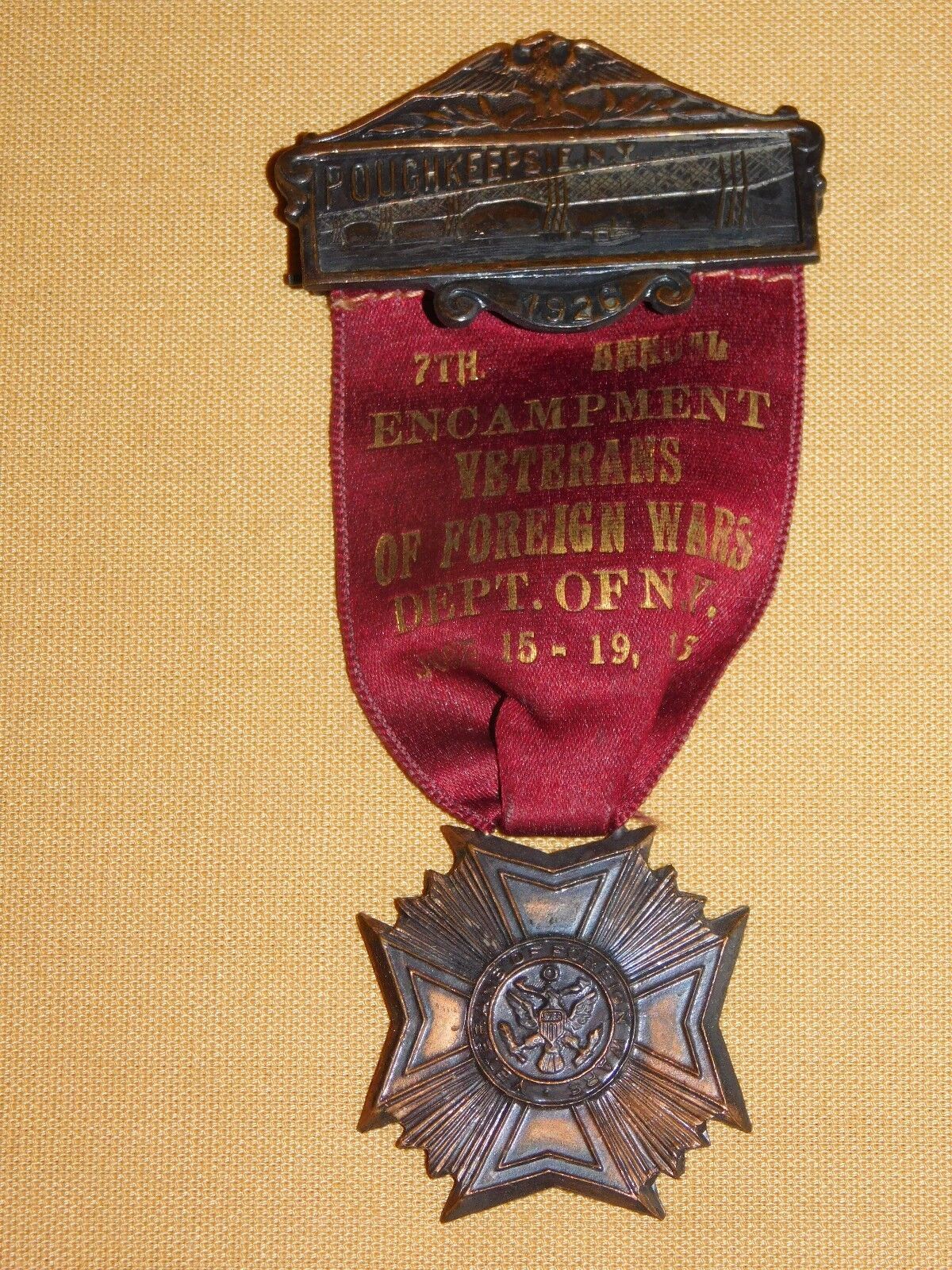 VINTAGE WWI  1926 VFW  POUGHKEEPSIE NY   ENCAMPMENT  MEDAL RIBBON PIN