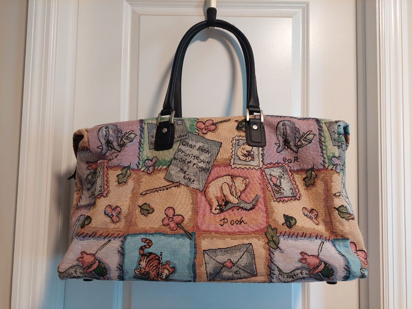 Disney Winnie the Pooh Duffle Bag Weekender Tapestry Fabric Patchwork Large