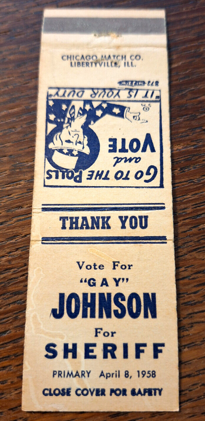 Vintage Matchbook: Vote Gay Johnson for Sheriff