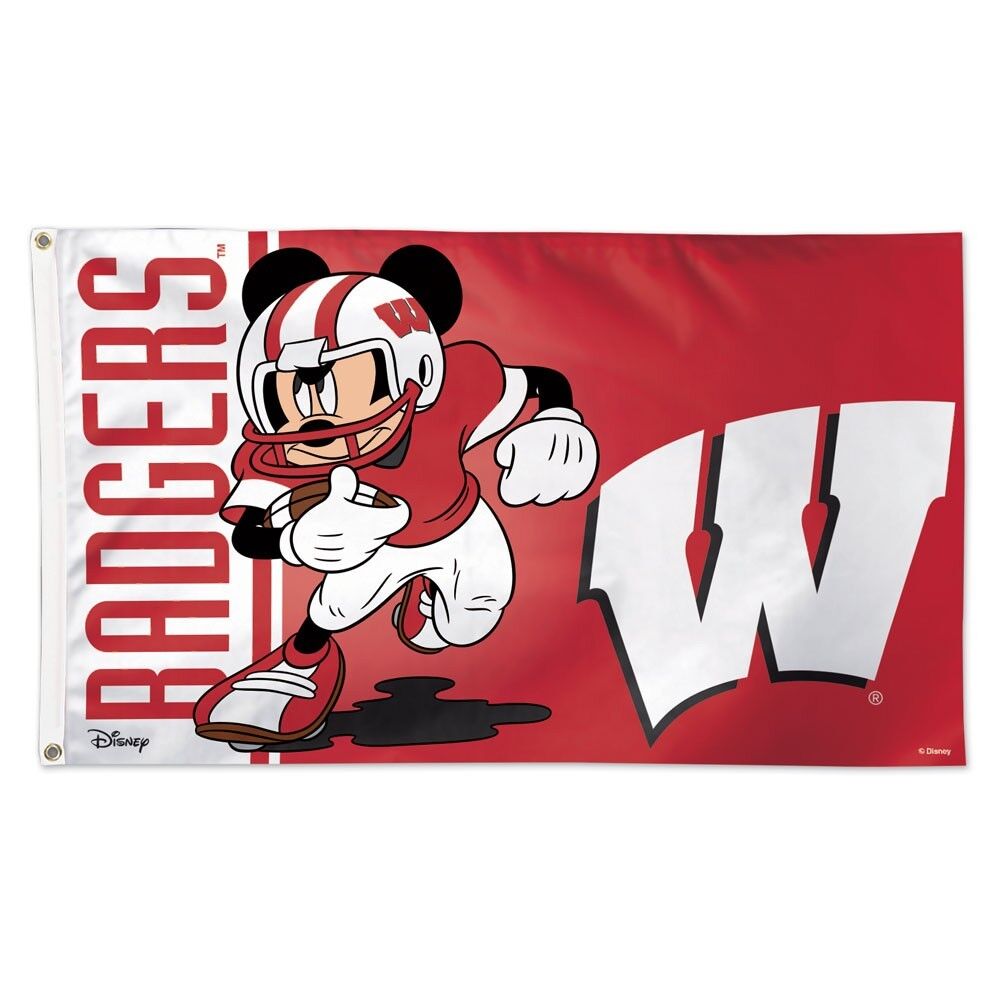 WISCONSIN BADGERS MICKEY MOUSE DISNEY 3'X5' DELUXE FLAG NEW WINCRAFT 👀🏈