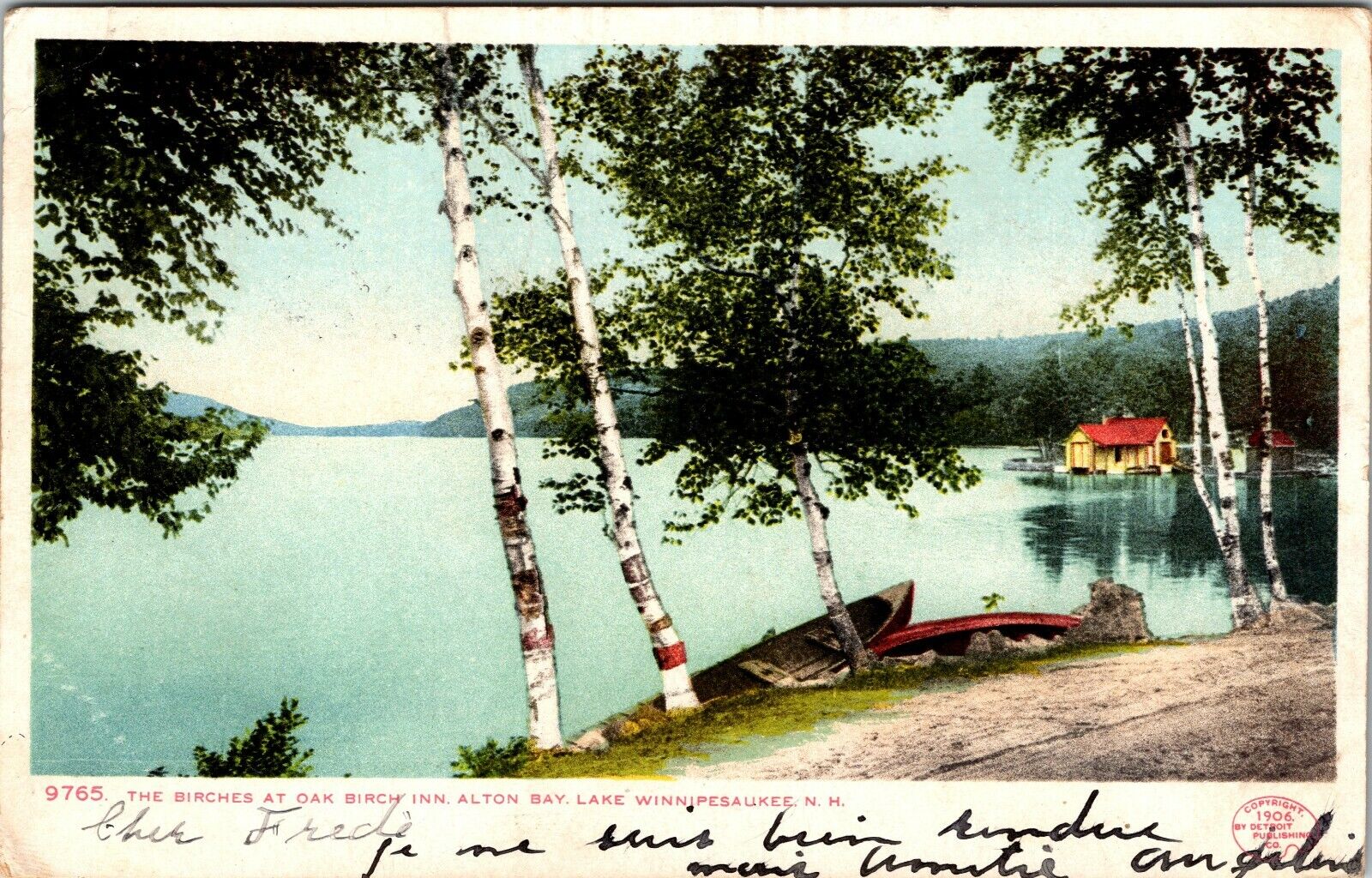 1906 Oak Birch Inn Alton Bay Lake Winnipesaukee New Hampshire Antique Postcard 