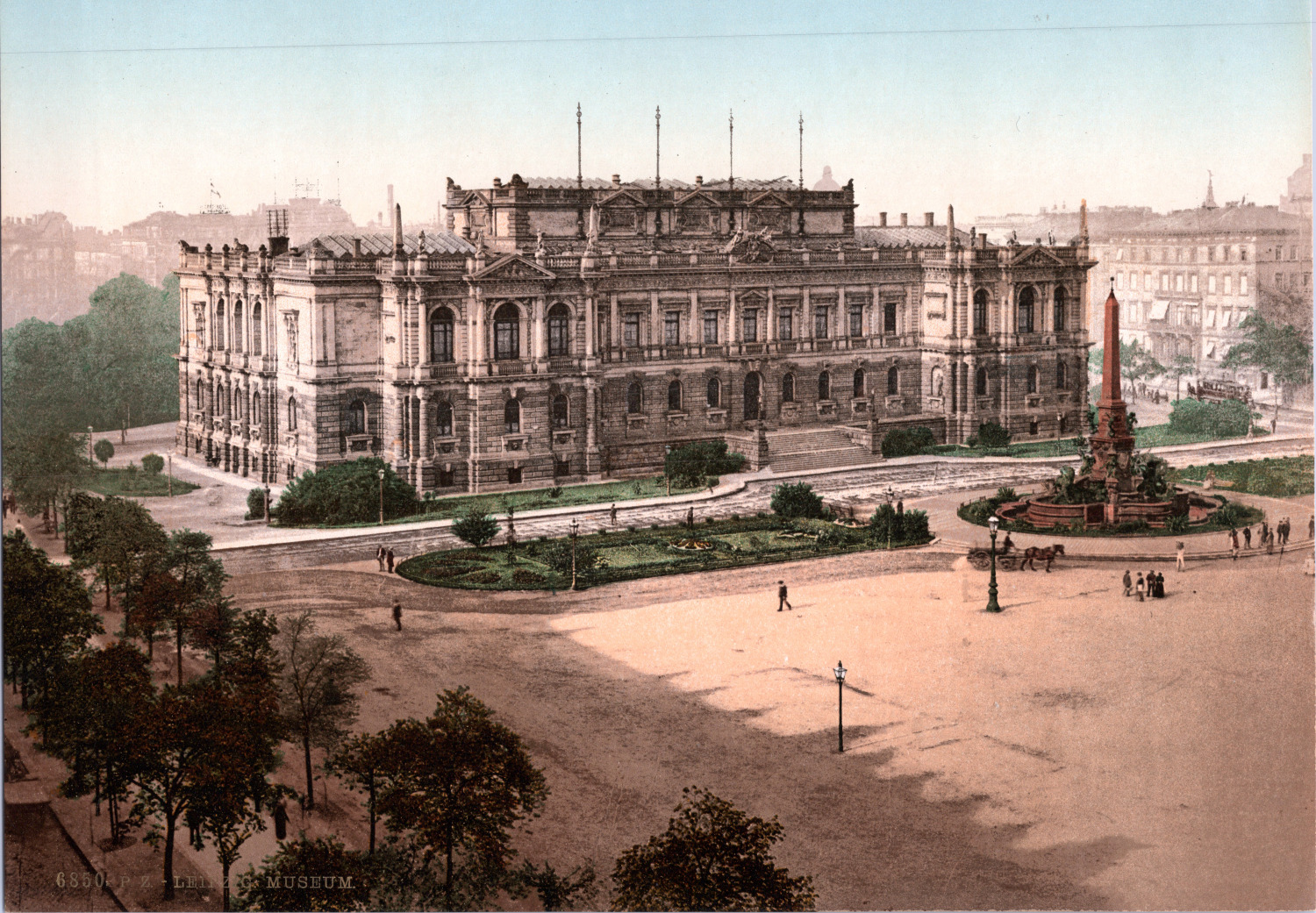 Germany, Leipzig. Augustus Square with Museum. vintage print photochrome, vi