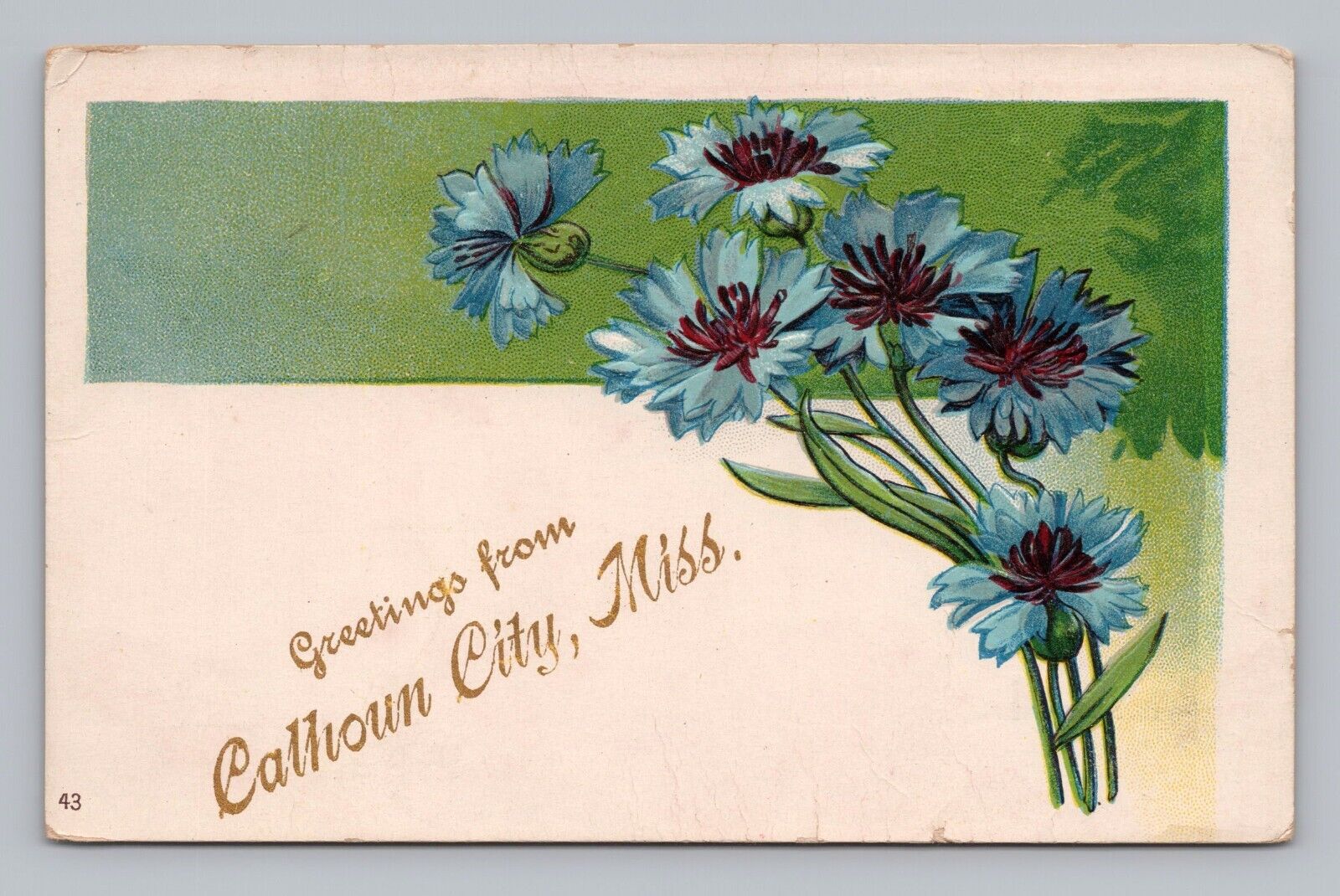 Postcard Greetings from Calhoun City Mississippi Embossed Flowers