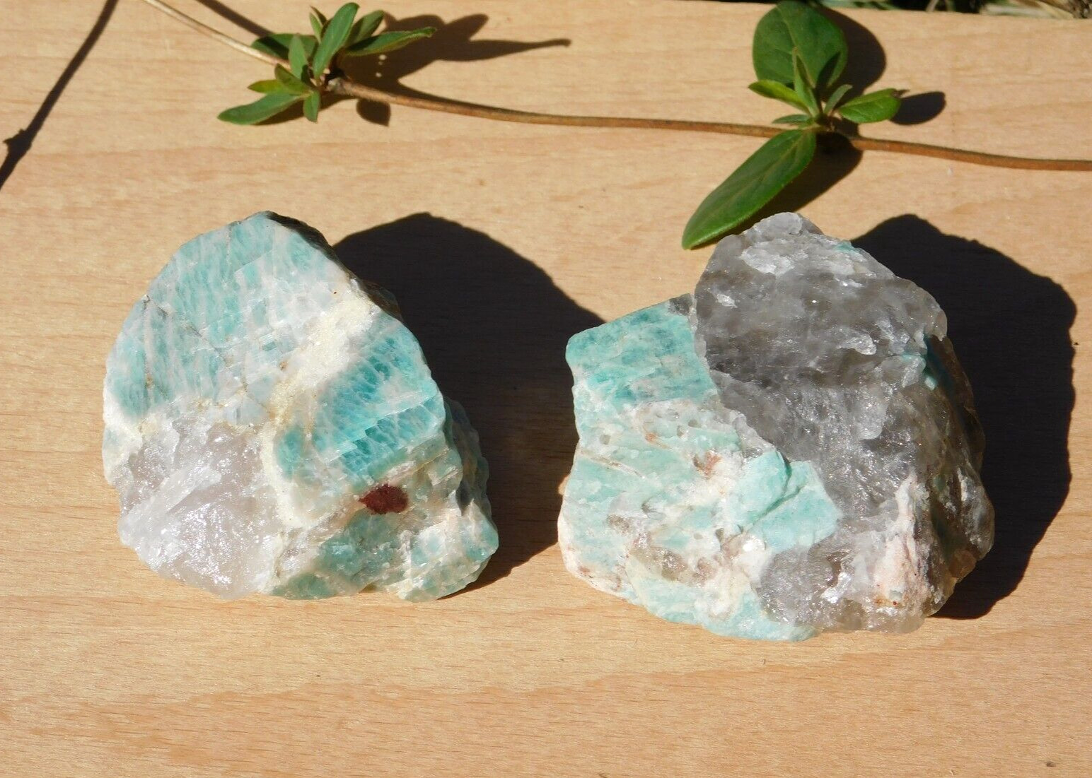 Amazonite with Smoky Quartz Crystal Set of Two Natural Rough Specimens
