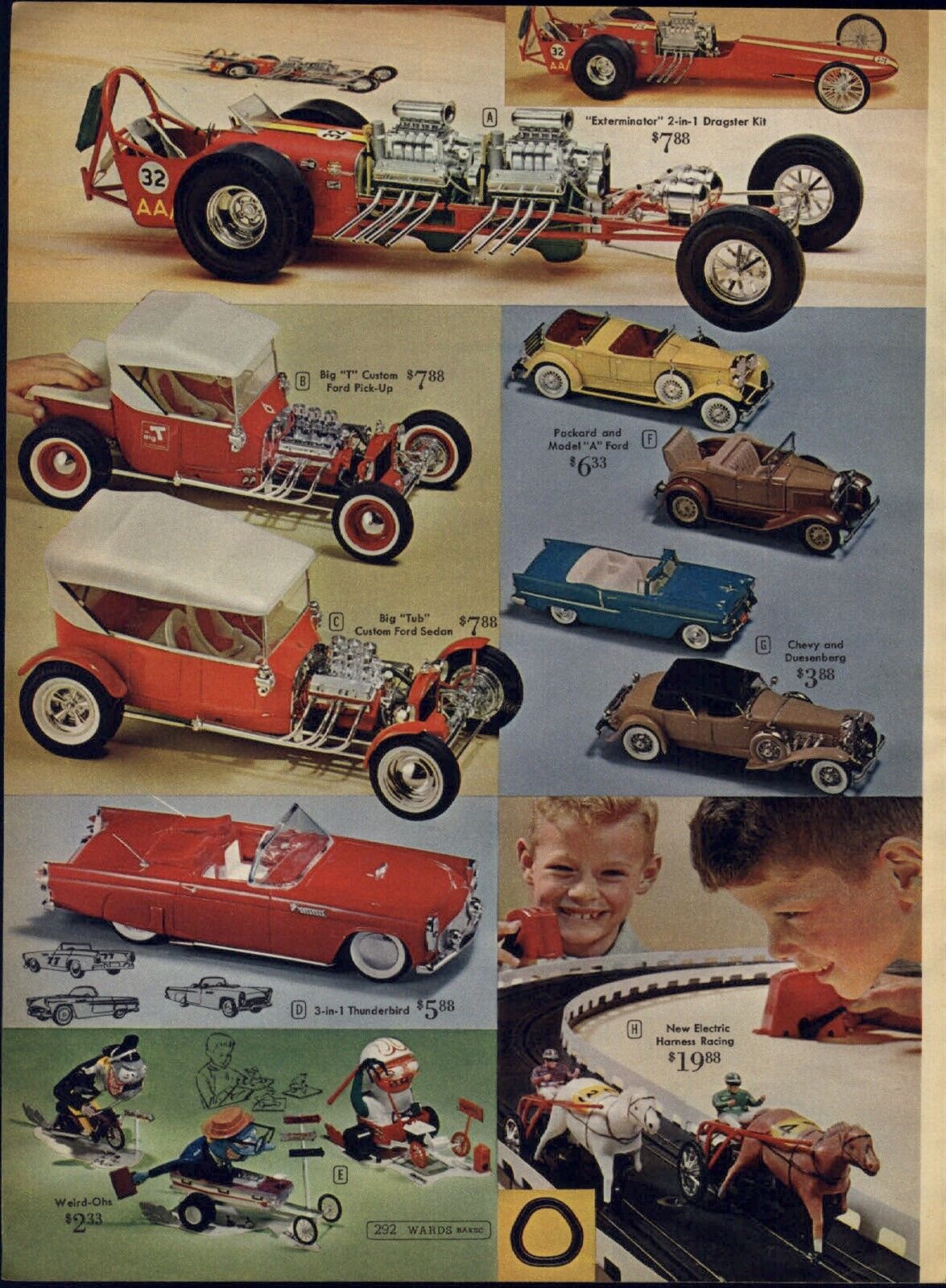 1964 PAPER AD 2 PG COLOR Exterminator Dragster Big T Tub Ford Harness Racing Set