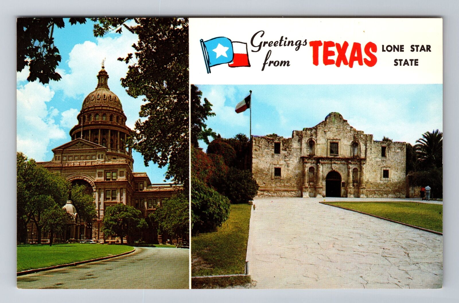 Austin TX-Texas, The State Capitol Building, The Alamo, Vintage Postcard