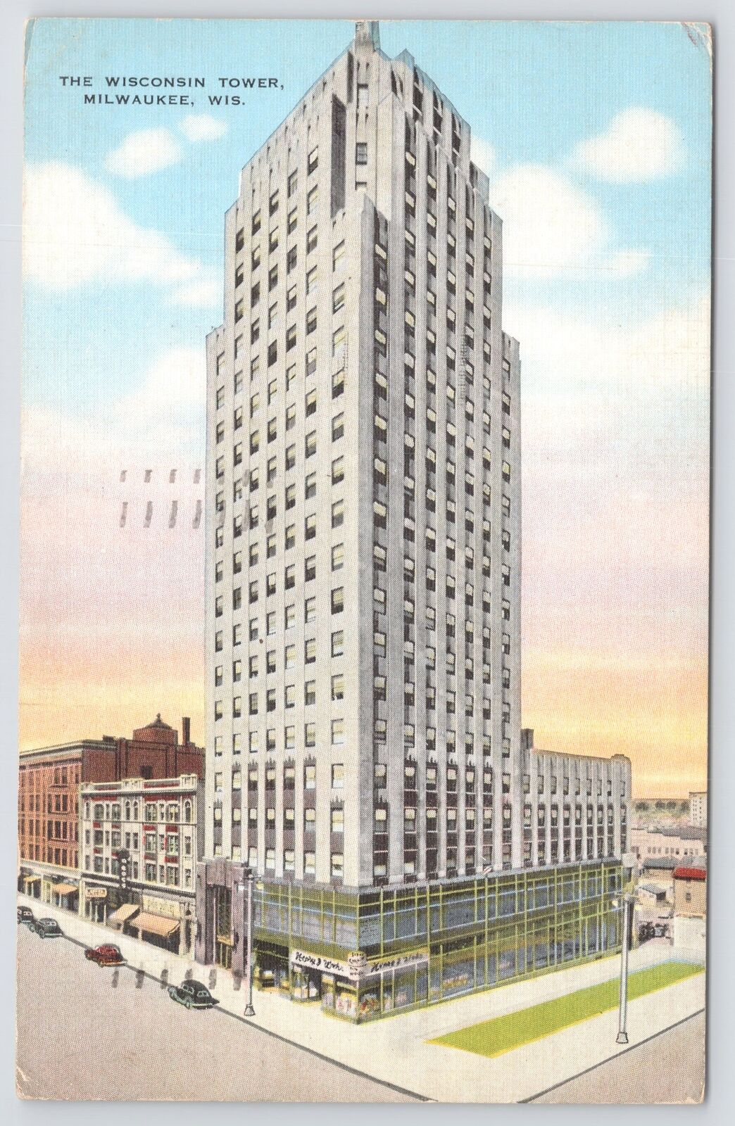Linen~Air View Wisconsin Tower Milwaukee Wisconsin~Vintage Postcard