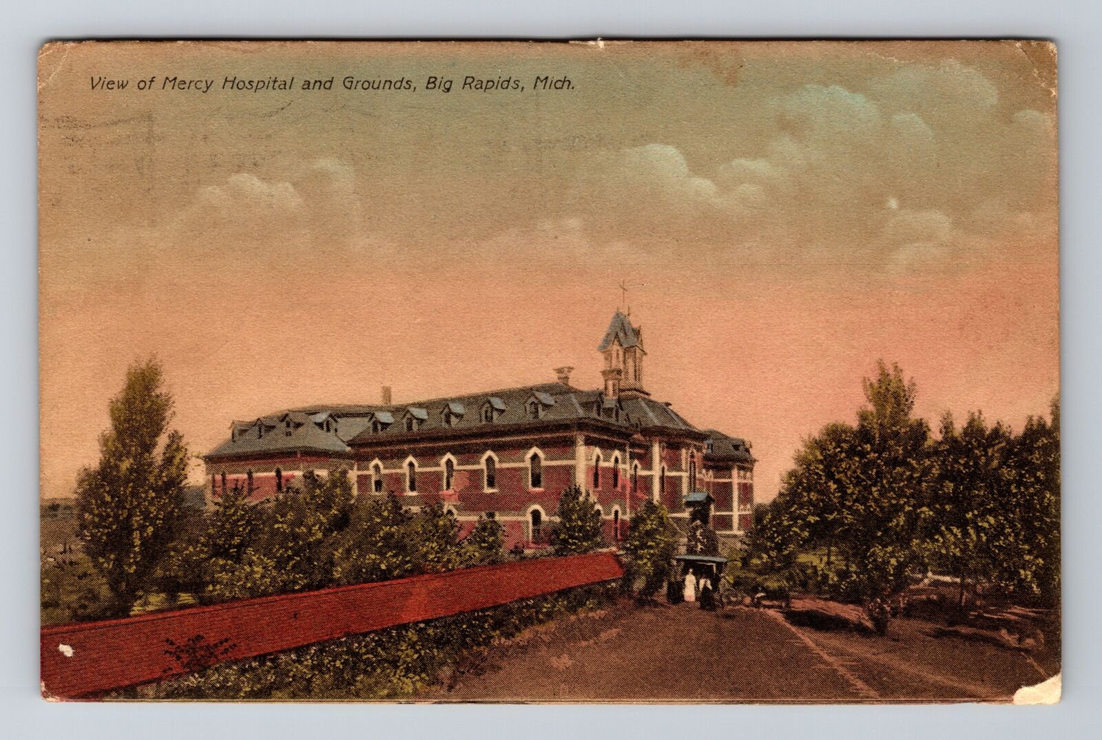 Big Rapids MI-Michigan, View Mercy Hospital & Grounds, Vintage c1910 Postcard