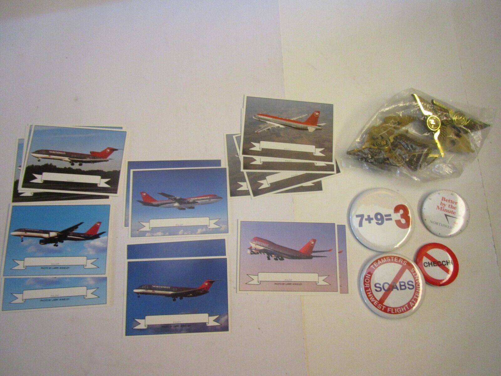 HUGE Lot  # 5 Northwest Airlines Items -10 CARDS   4 Pins,  10 WINGS 