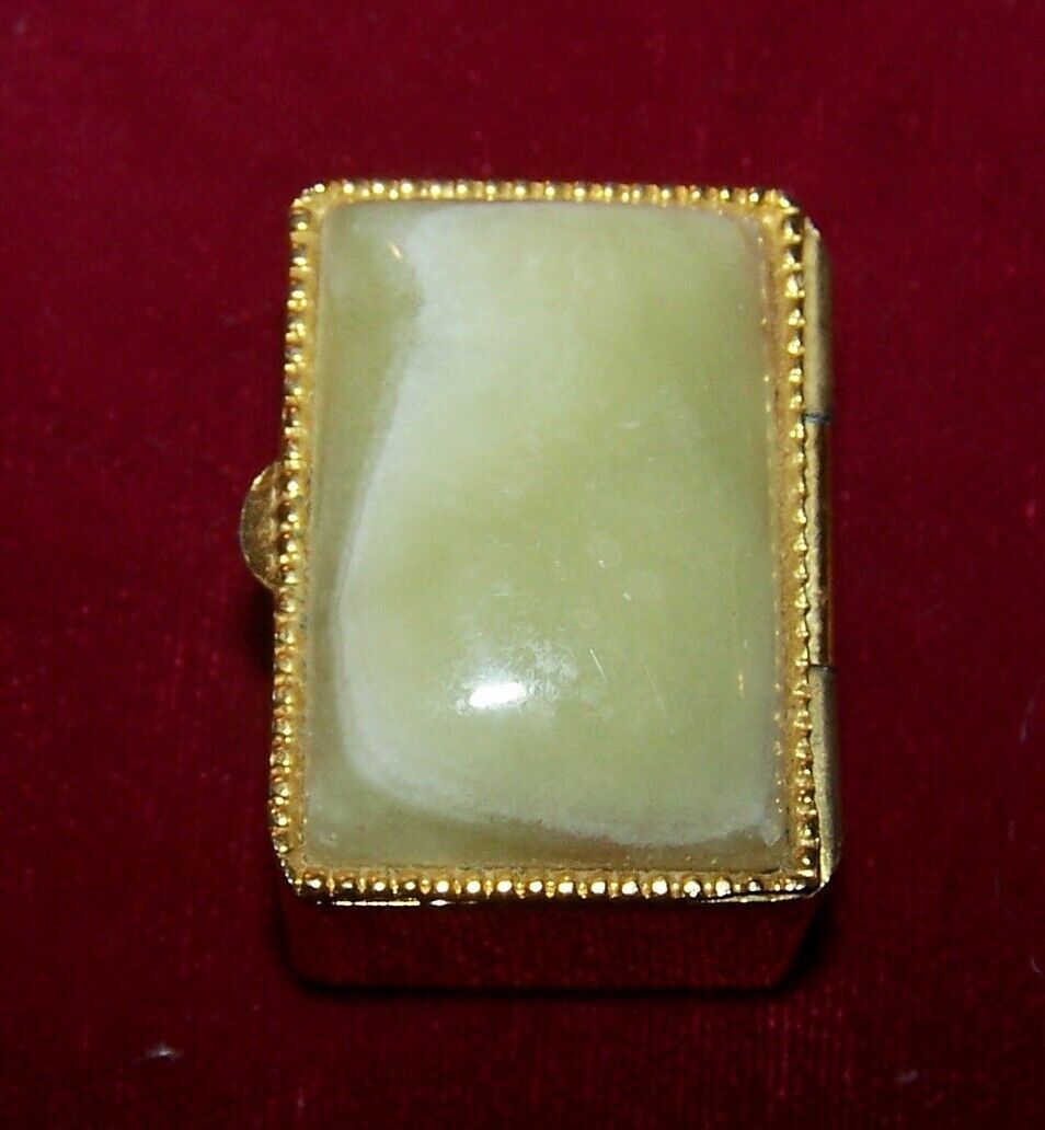 Vintage Mini Italian-Made Goldtone Pill Box w/Stone Top