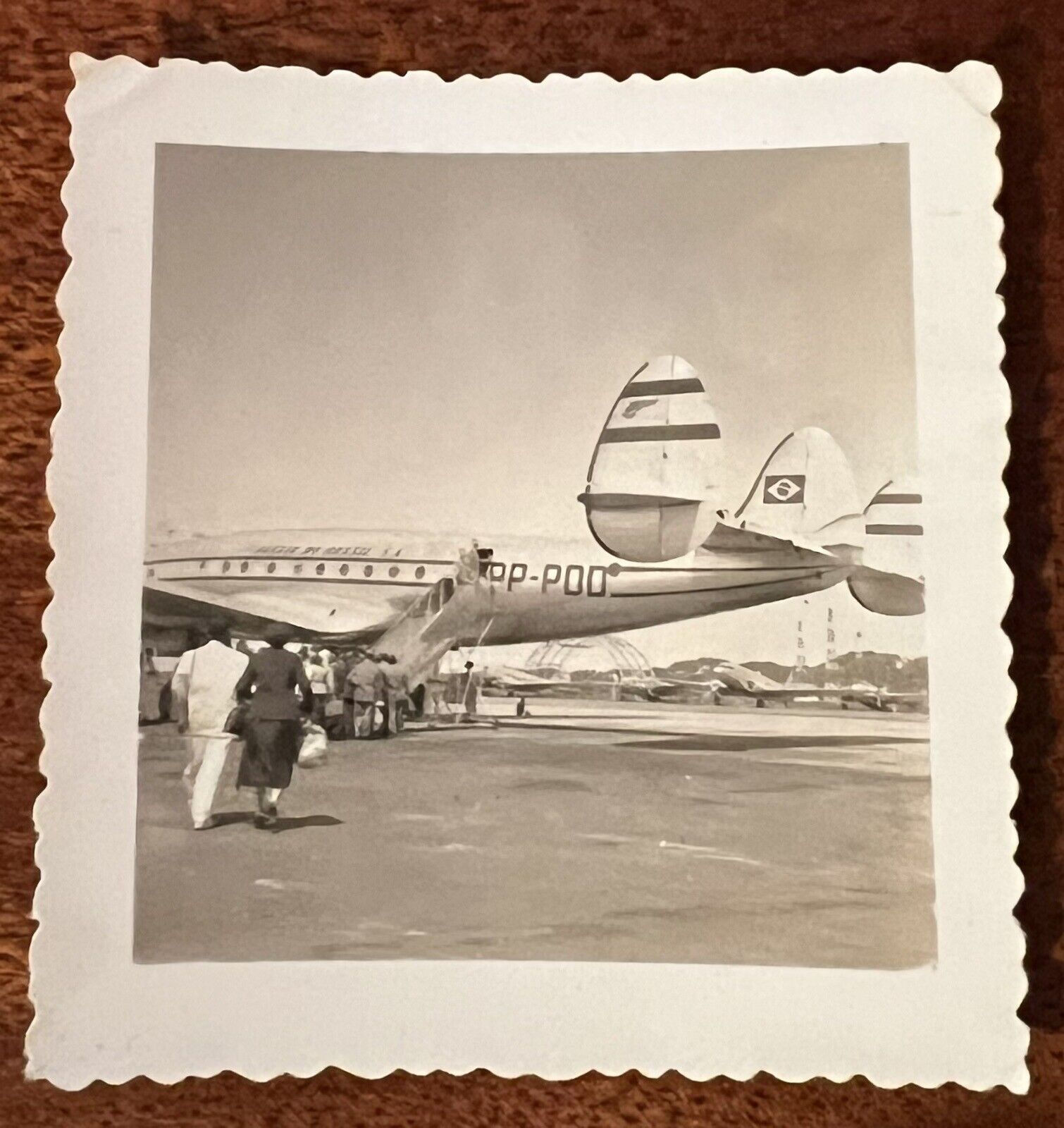 VTG 1940s Rare Snapshot Panair do Brasil Lockheed Constellation Plane Boarding