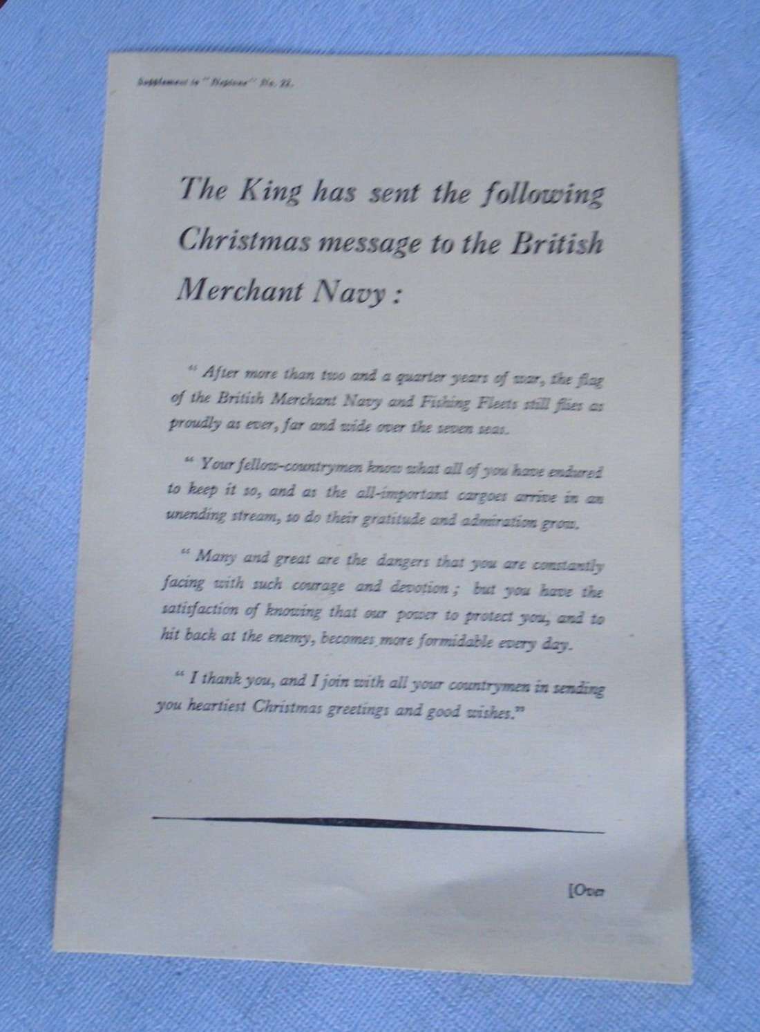 WWII message from king of England to British Seamen
