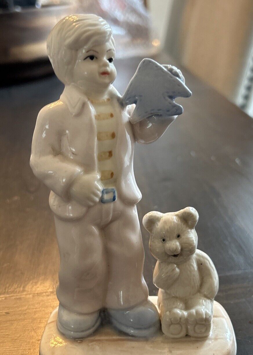 Vintage K\'s Collection Boy & Teddy Bear Figurine W/Sticker