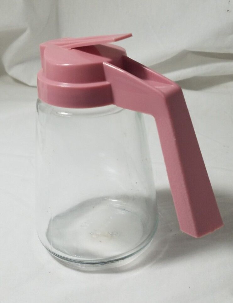 GEMCO Vintage 1970s Glass Syrup Dispenser Jar W Pink Lid