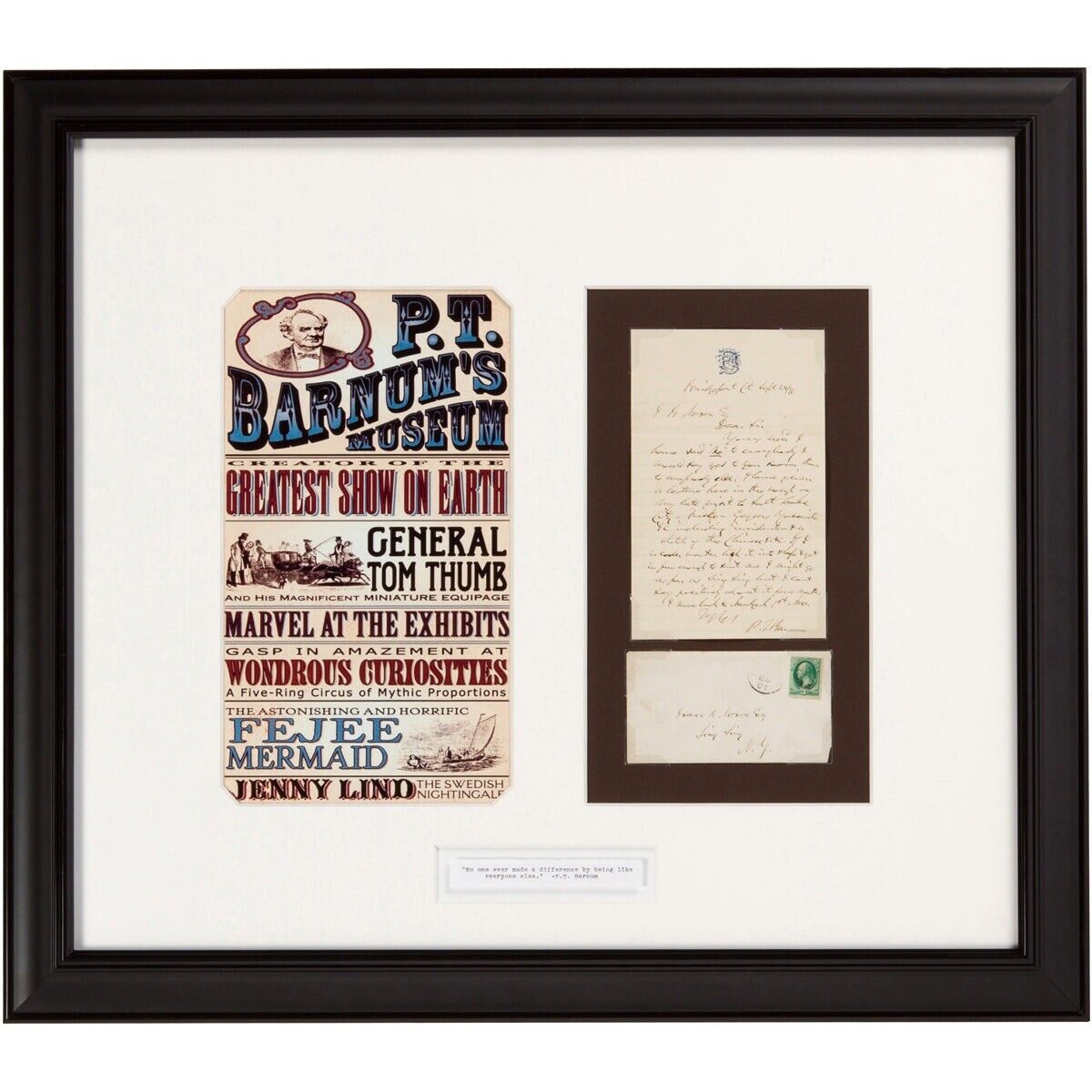 Rare Signed P.T. Barnum Letter Framed JSA Authentication 