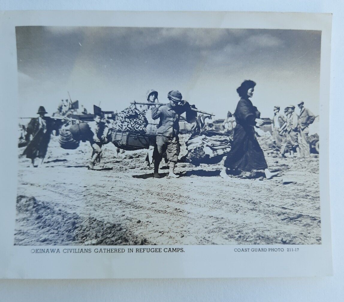 WWII 1945 US Coast Guard Official Photo Co Okinawa going to Refugee camp