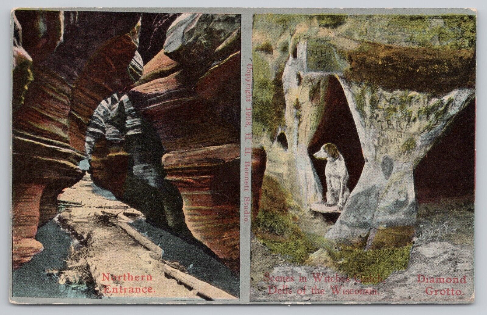 Postcard Scenes in Witches Gulch Dells of Wisconsin Diamond Grotto & N Entrance