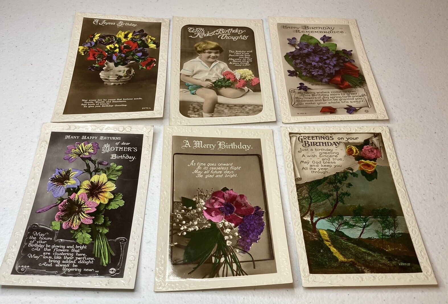Lot of 6 RPPC Birthday Hand Color Tinted Floral VINTAGE Postcards 1920s-1930s