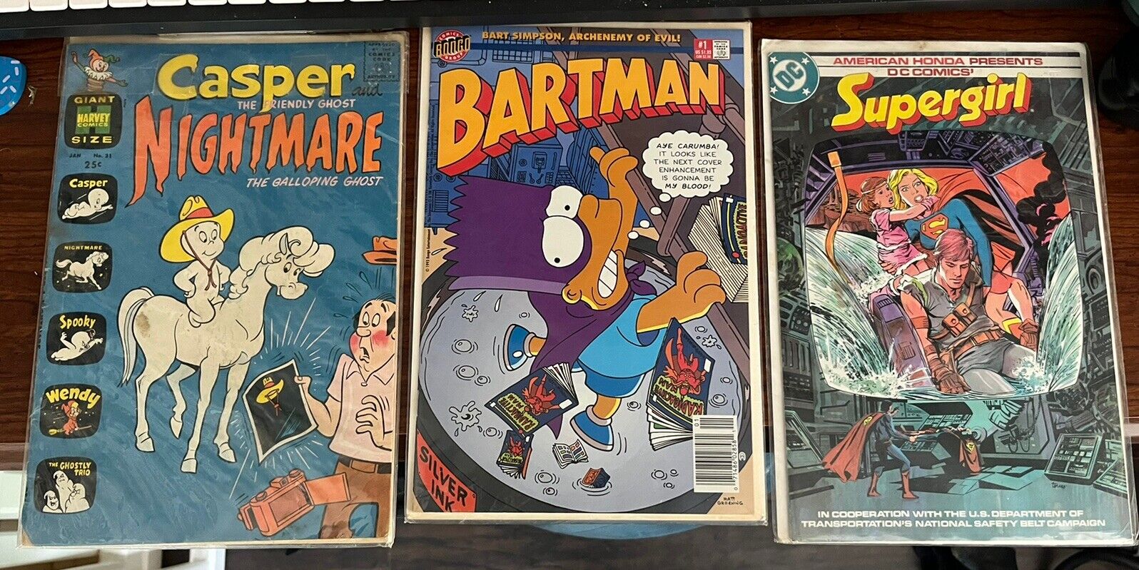 Comic Books - Set of 3 , Sealed In Plastic . DC Supergirl, Casper, Bartman