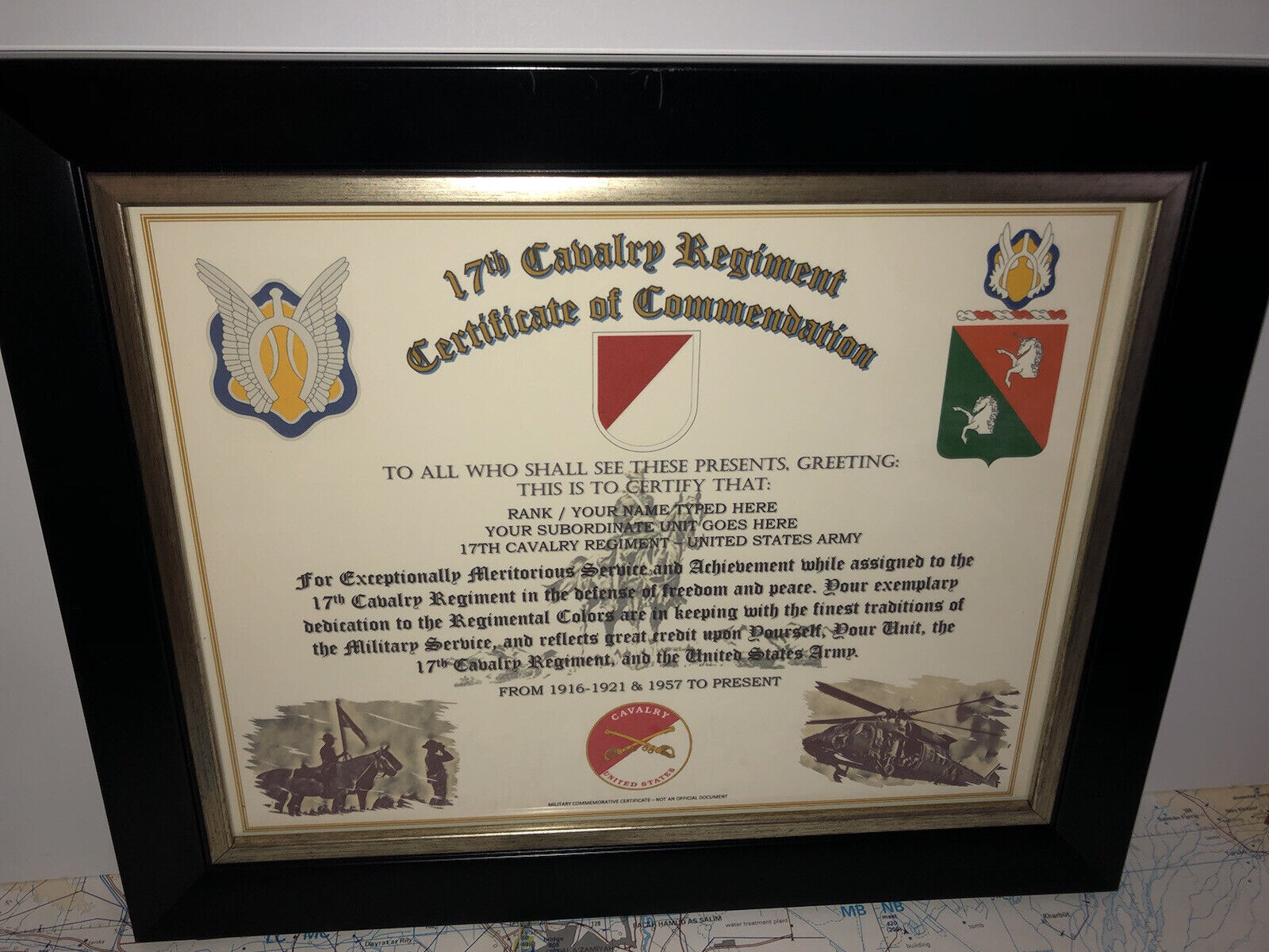 17TH U.S. CAVALRY REGIMENT / COMMEMORATIVE - CERTIFICATE OF COMMENDATION