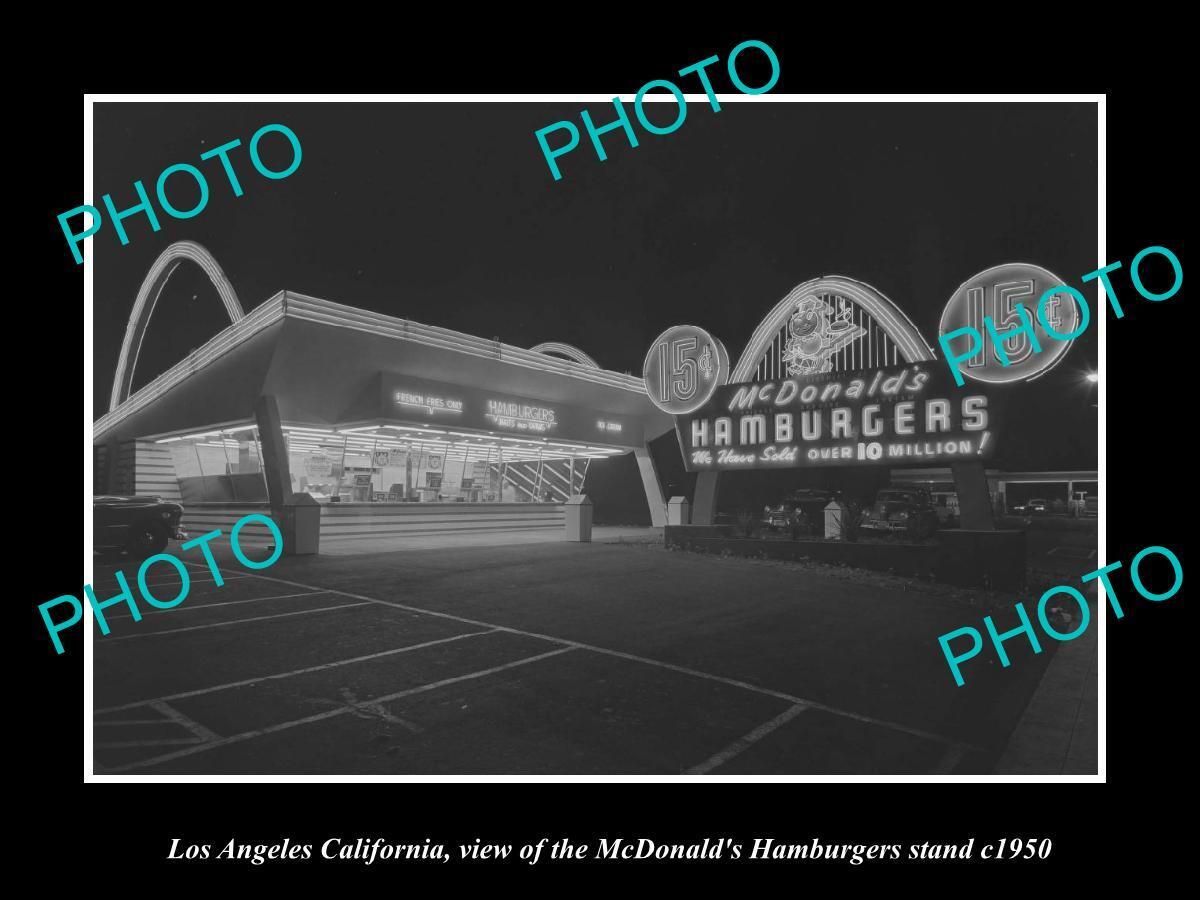 OLD LARGE HISTORIC PHOTO LOS ANGELES CALIFORNIA McDONALDS HAMBURGER STAND c1950
