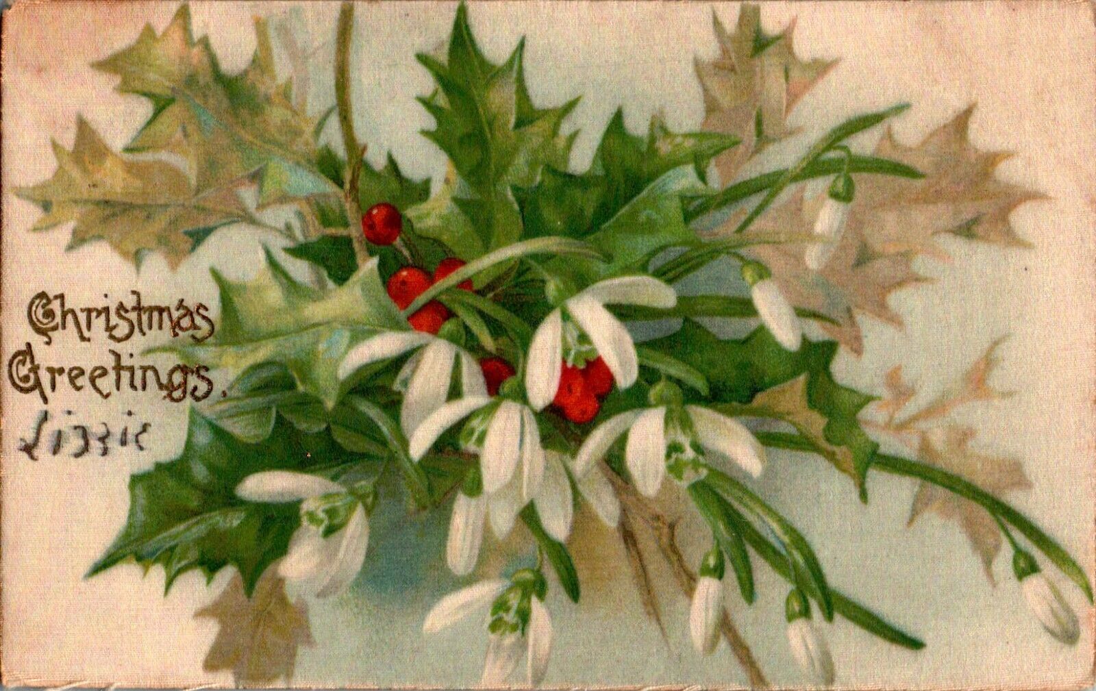 Christmas Greetings Silk Postcard 1908