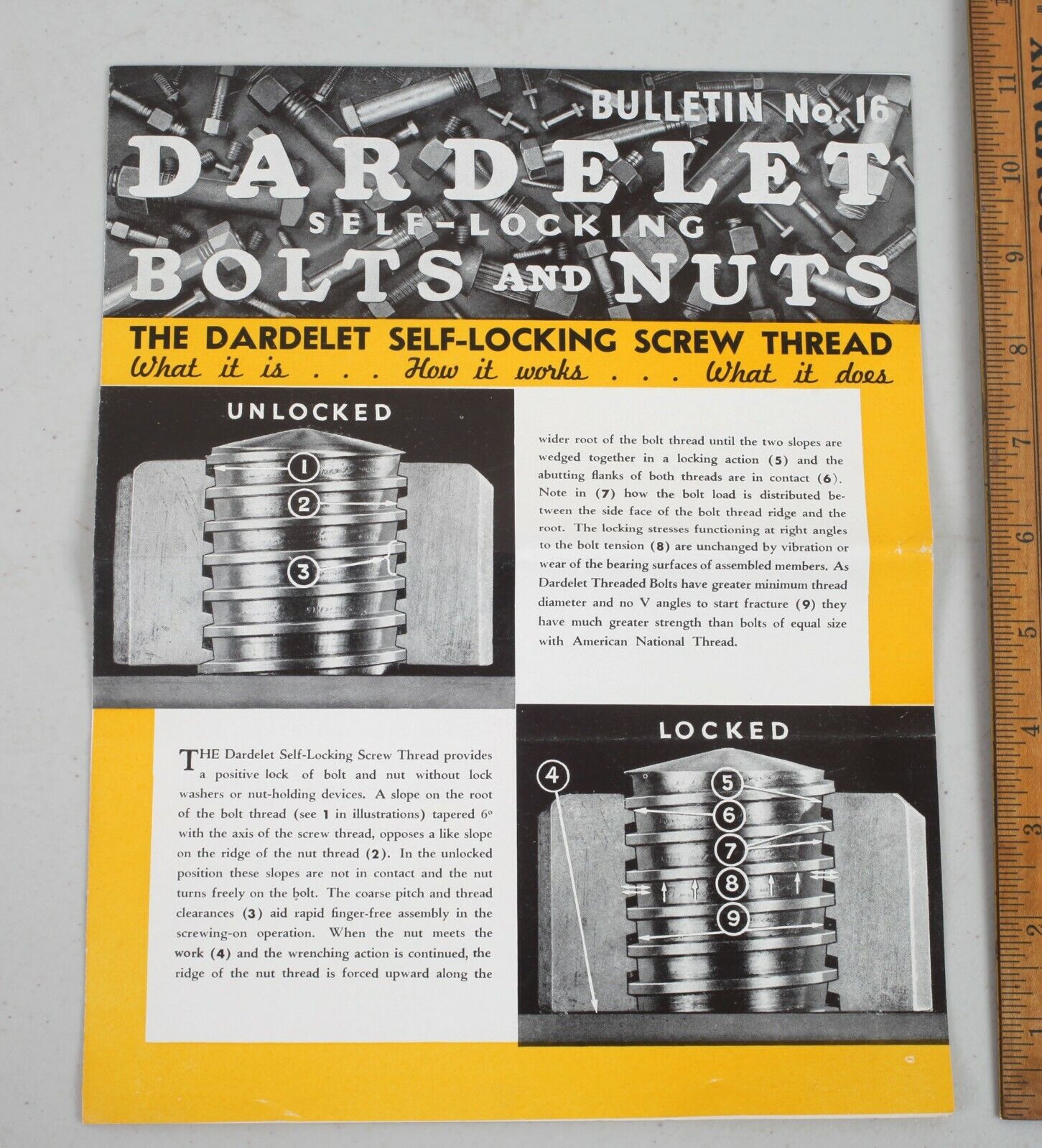 Vintage Dardelet Self-Locking Bolts & Nuts Bulletin No. 16 Threadlock Brochure 
