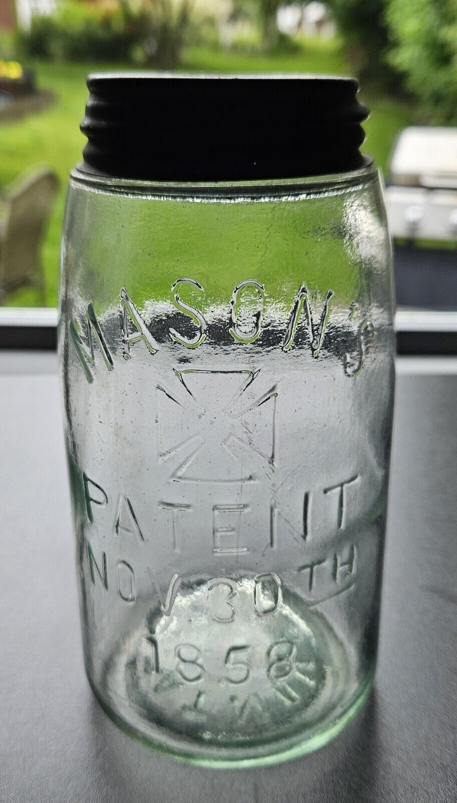 MASON\'S Canning Jar PAT\'D NOV 30TH 1858 Hero Cross Lt. Green - Ball Zinc Lid