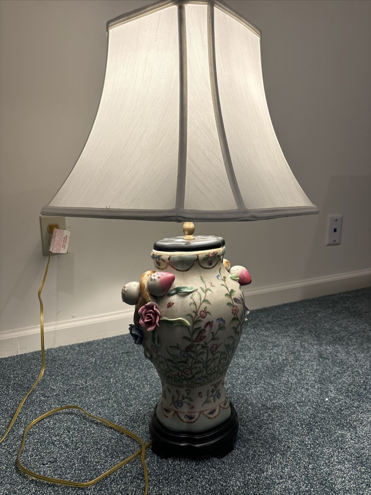 PAIR OF CHINESE CRACKLE GLAZE TABLE LAMPS WITH POMEGRANATES