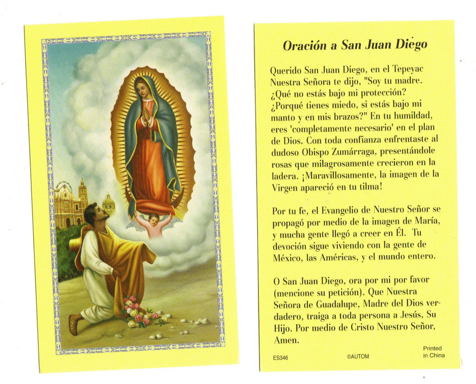 Oracion a San Juan Diego SPANISH prayer card