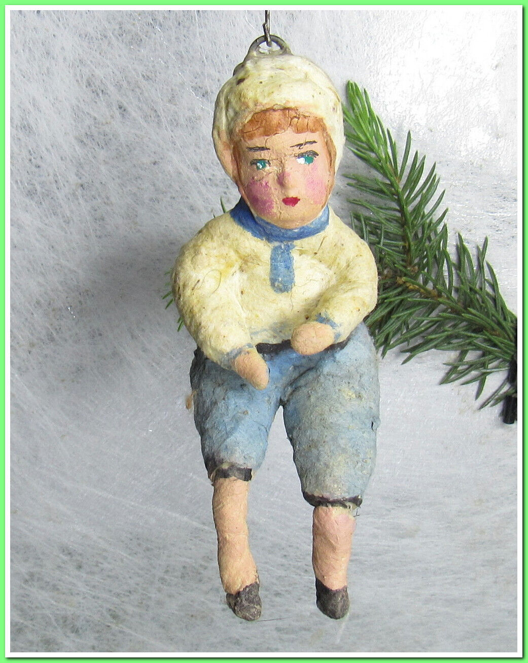 🎄Boy~Vintage antique Christmas spun cotton ornament figure #4524