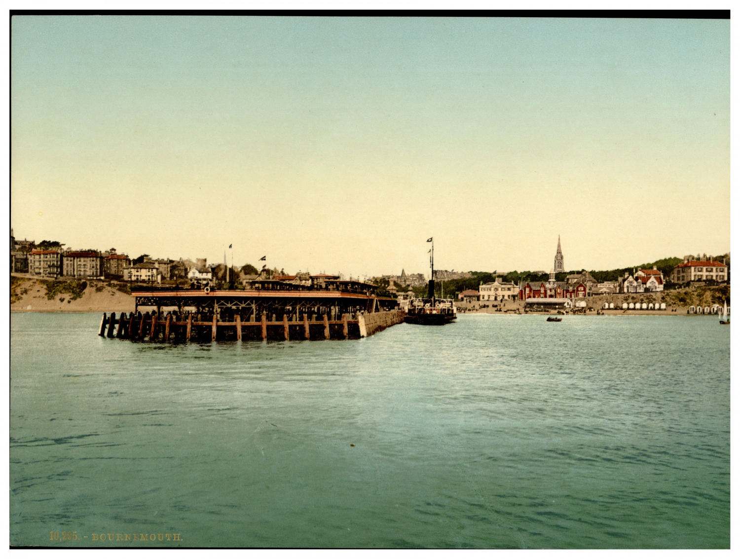 England. Bournemouth from the Sea. Vintage Photochrome by P.Z, Photochrome Zuri
