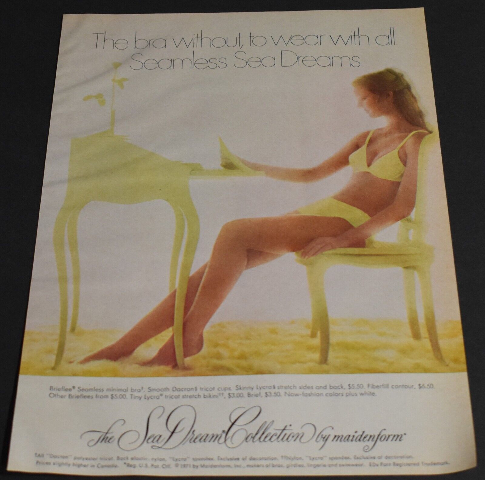 1971 Print Ad Sexy Maidenform Bra Seamless Sea Dreams Lingerie Blonde Lady Art T