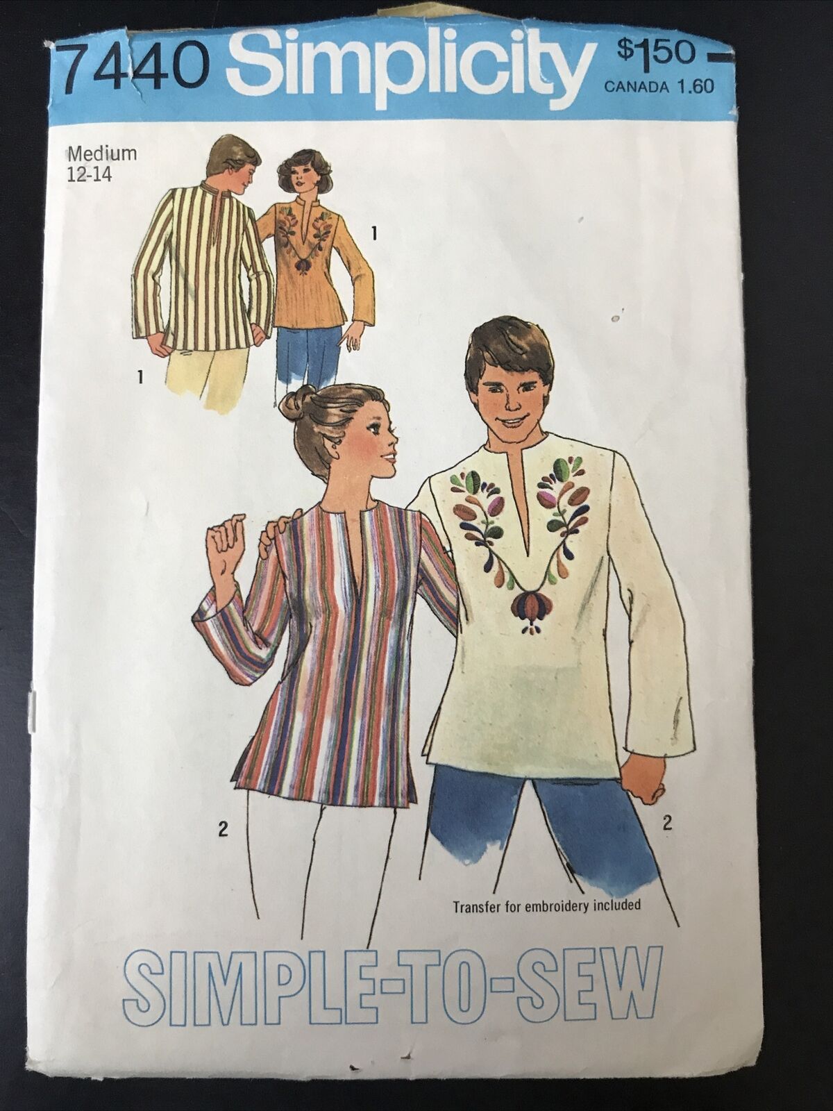 Vintage Simplicity Pattern 7440 Pull Over Tunic Embroidery Used Cut Size Med 12