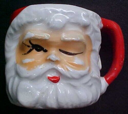 Vintage SANTA Winking Ceramic Christmas mug 2 inch