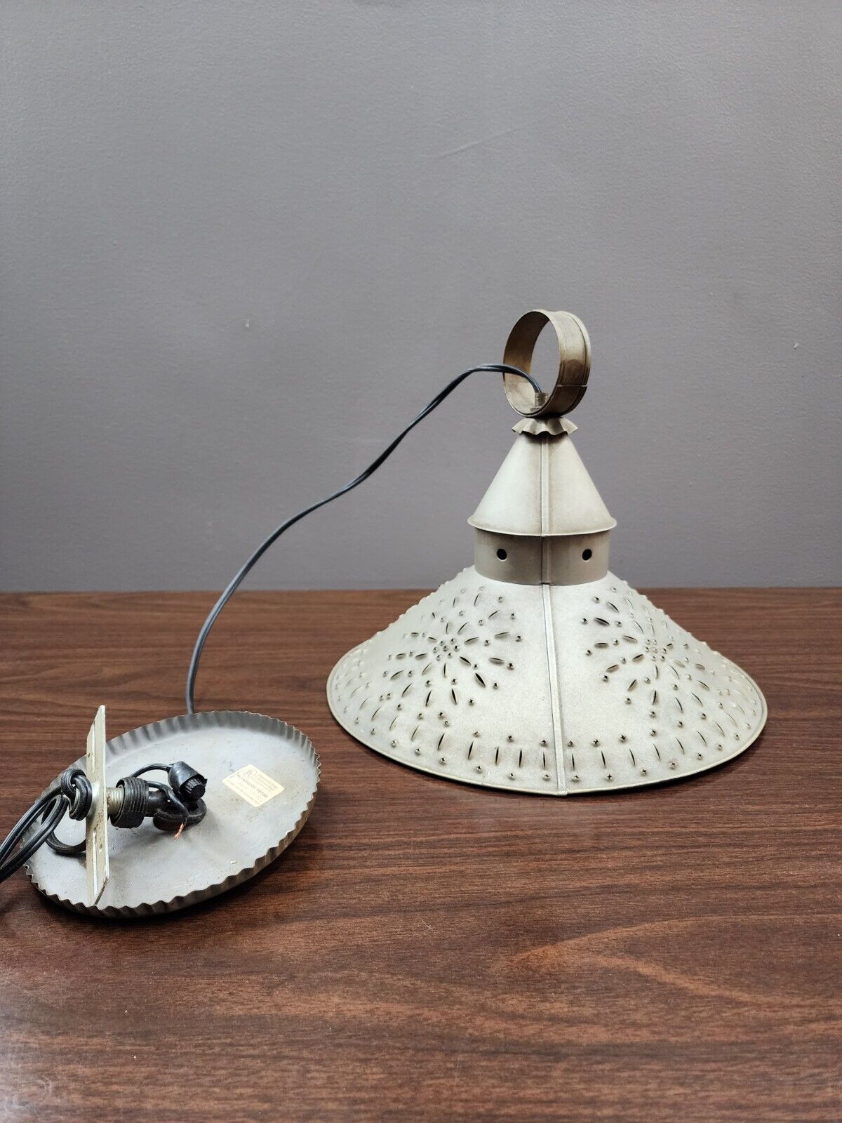 Vintage Punched Tin Hanging Light By Underwriters Laboratories
