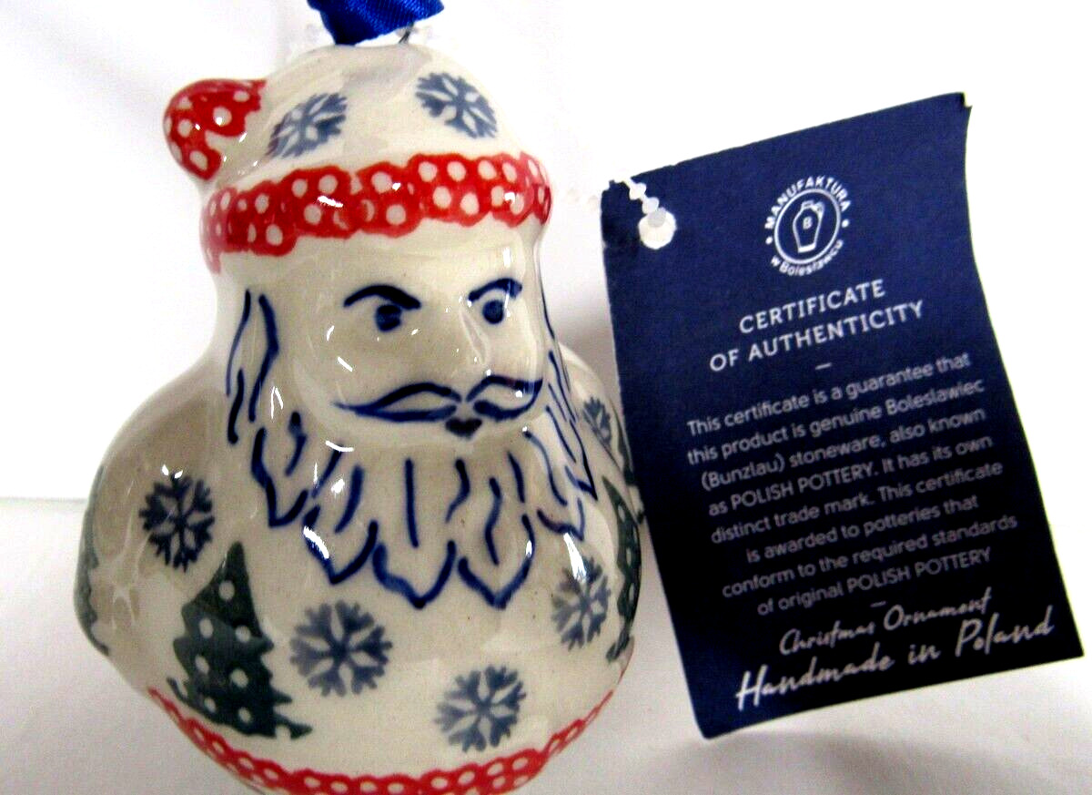 MANUFAKTURA W BOLESTAWCU Bunzlau Polish Pottery Santa Ornament Poland New
