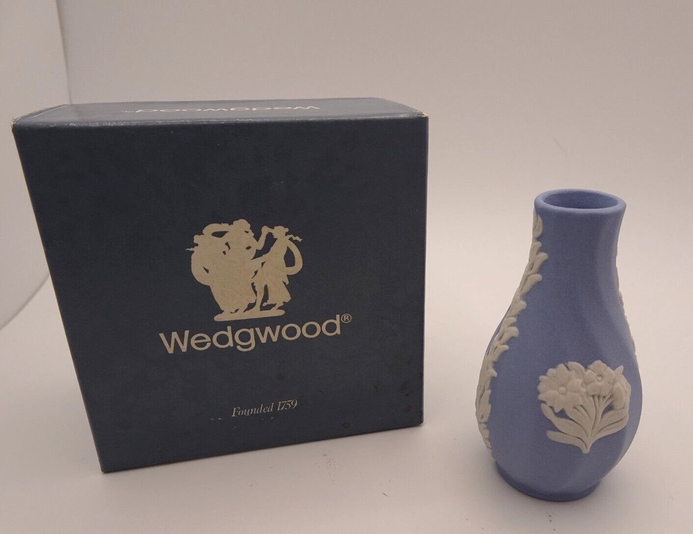 Wedgwood Blue Jasperware Floral Swirl Mini Perfume Bottle Miniature Cabinet Vase