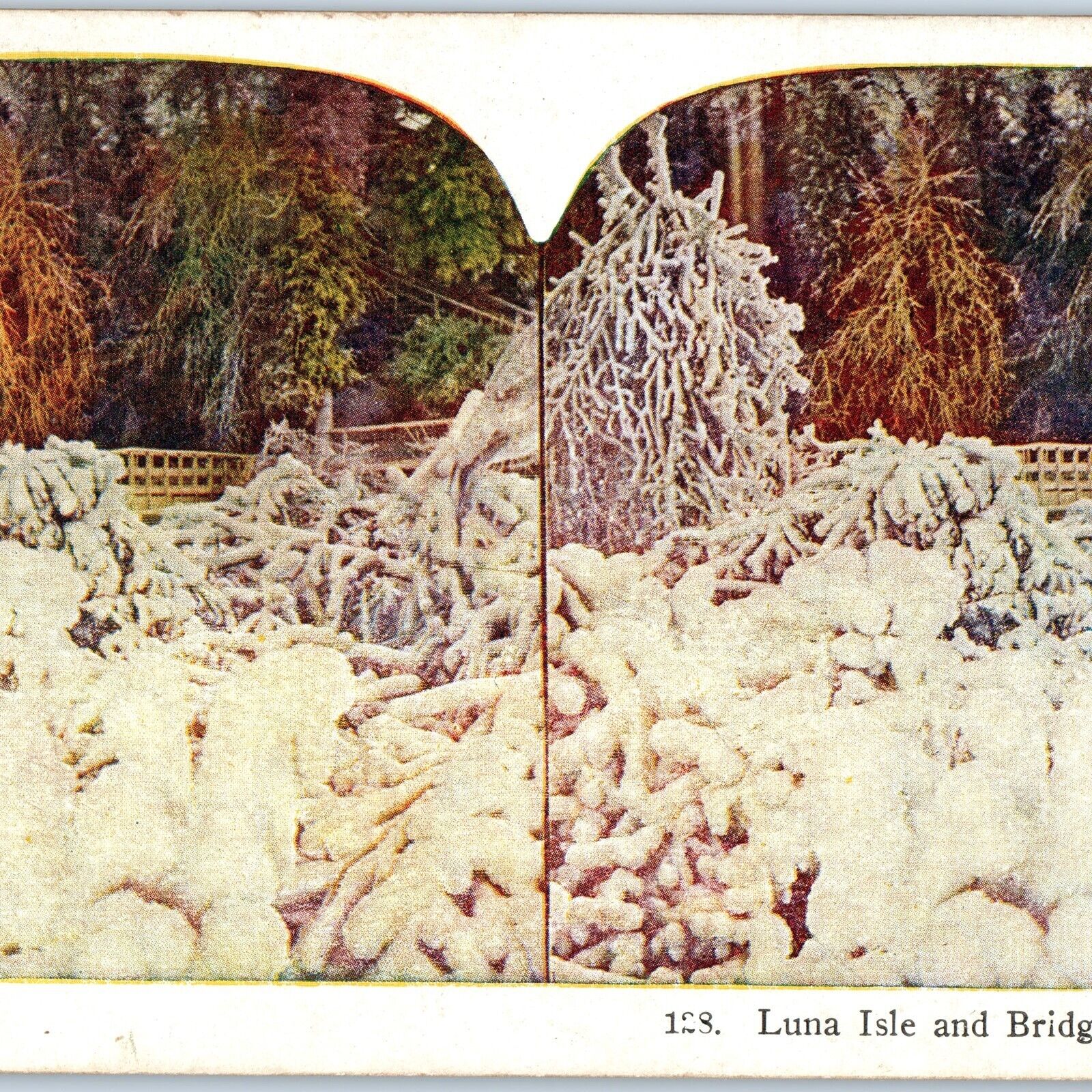 c1900s Niagara Falls, NY Luna Isle Bridge Winter Snow Ice Stereoview Photo V36