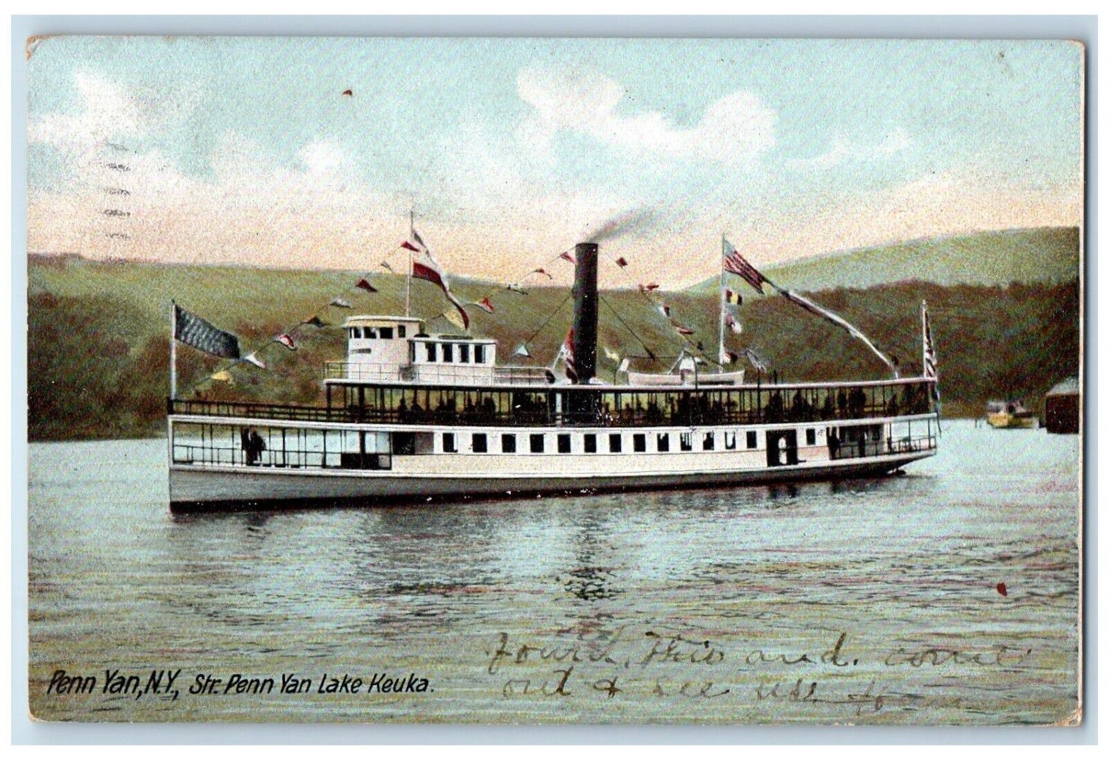 1906 Str Penn Yan Lake Keuka Steamer Ships Penn Yan New York NY Antique Postcard