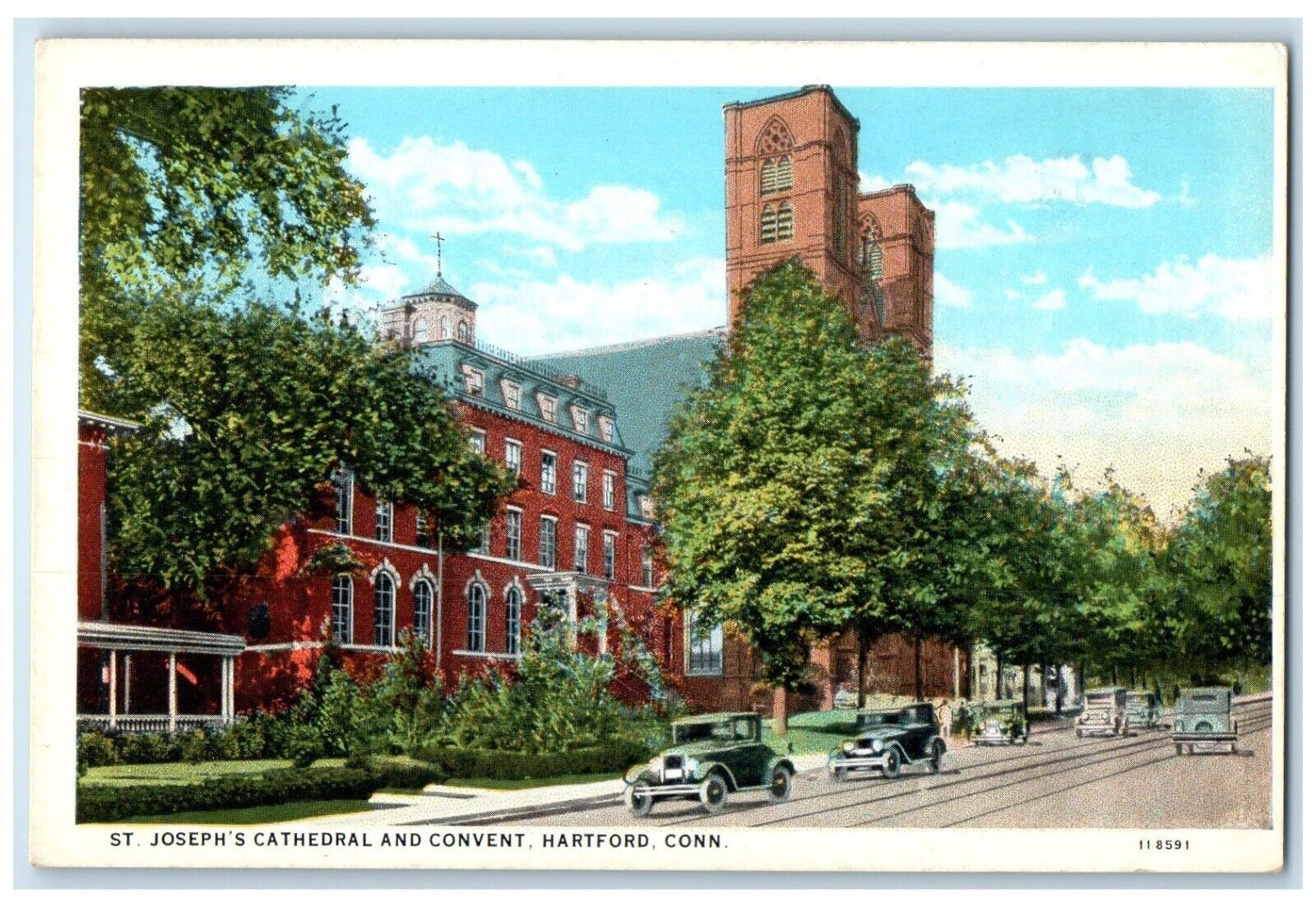 c1940 St. Joseph's Cathedral Convent Exterior Hartford Connecticut CT Postcard