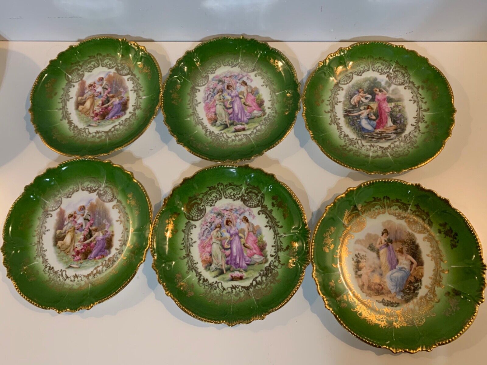 Antique Royal Bavaria RMB Porcelain with Three Muses and Green Rim Decorations