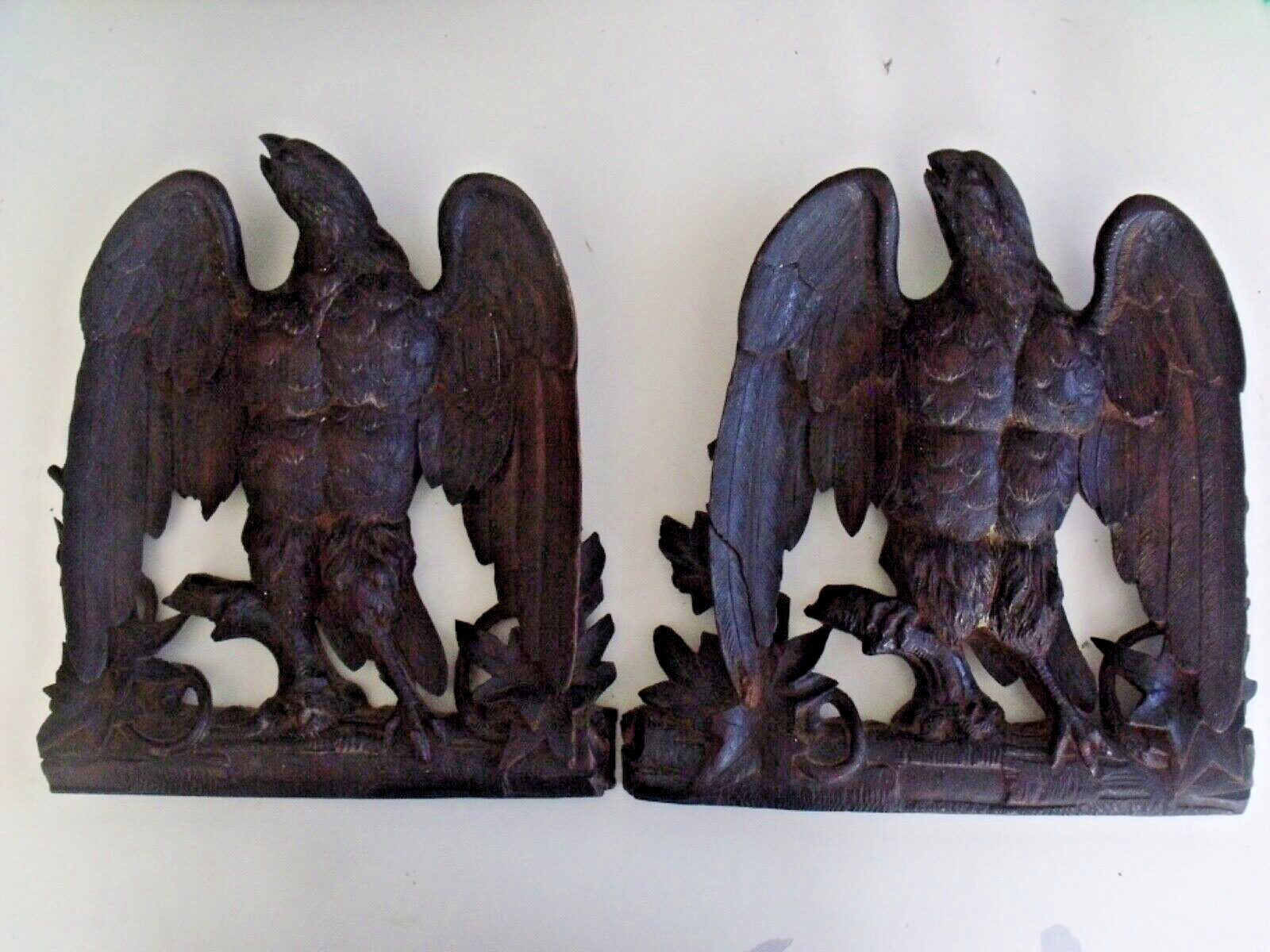 Great Pair of Victorian Intricately Carved Eagle Elements