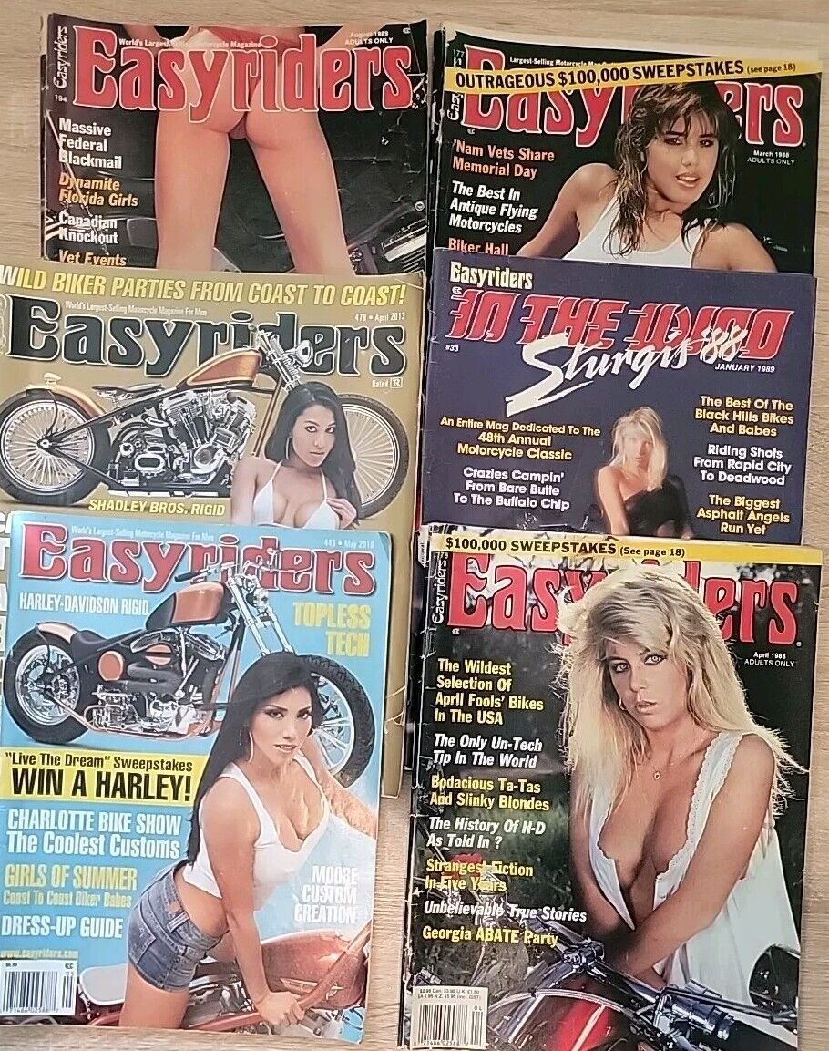 Lot of 6 Vintage Issues Easyriders Adult Motorcycle Magazine 1988 1989 2013 2010