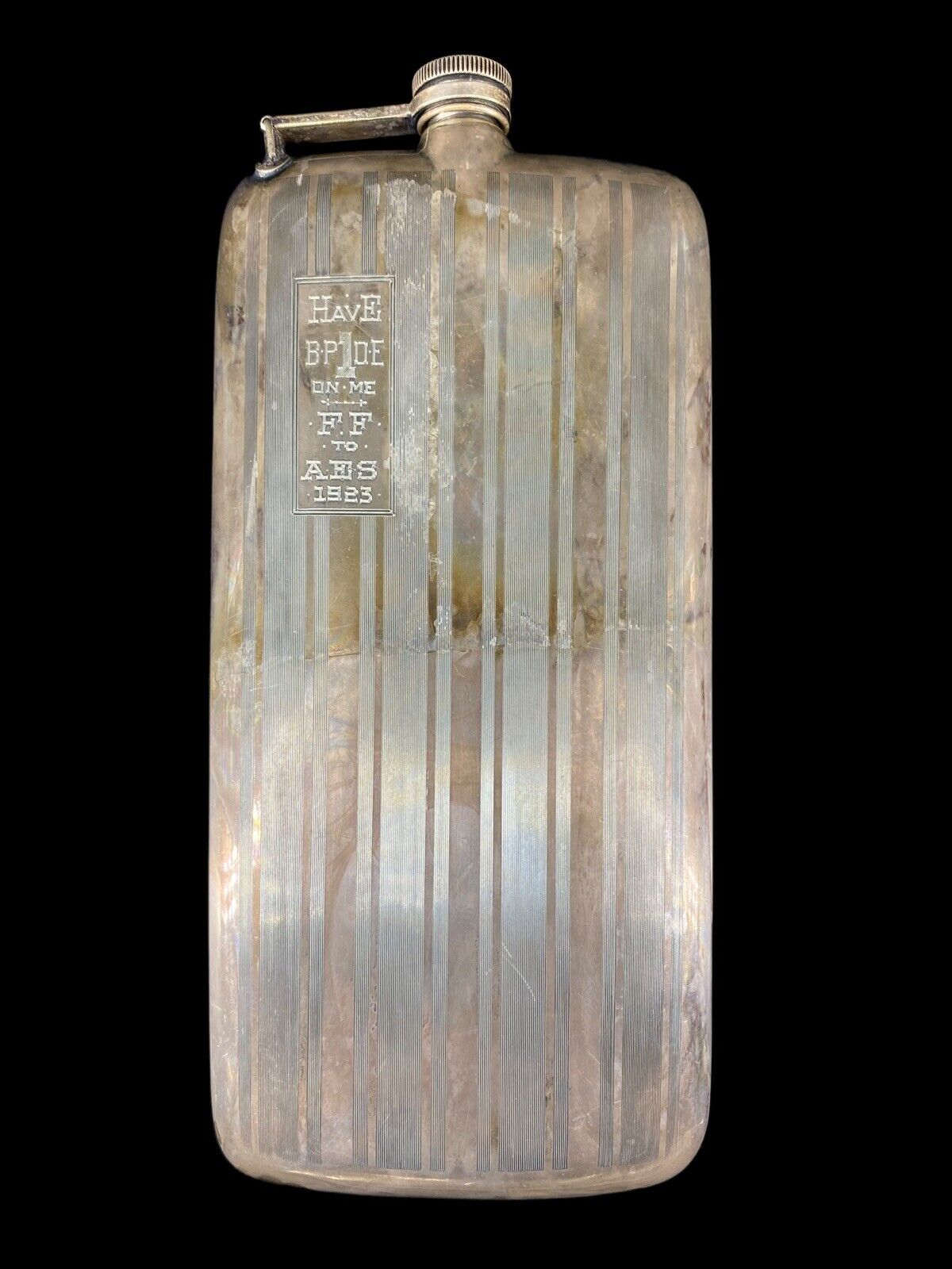Antique 1923 E&JB Silver Plated Large Hip Liquor Flask
