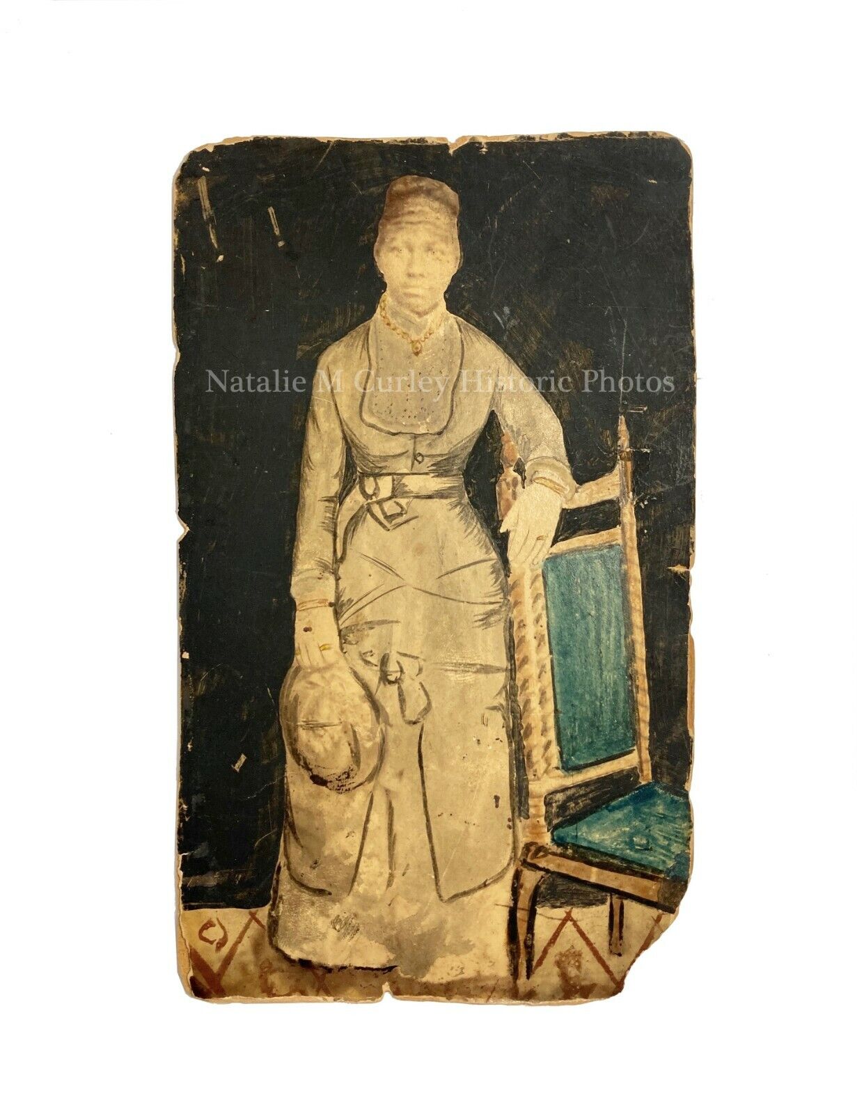 19thc African American Woman Painted Studio Photo