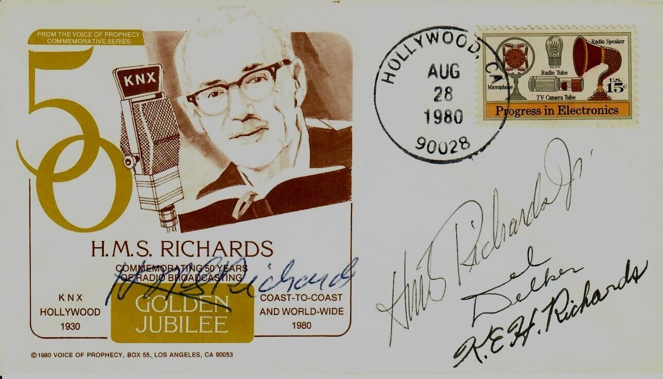 H.M.S. Richards & Del Delker Signed First Day Cover