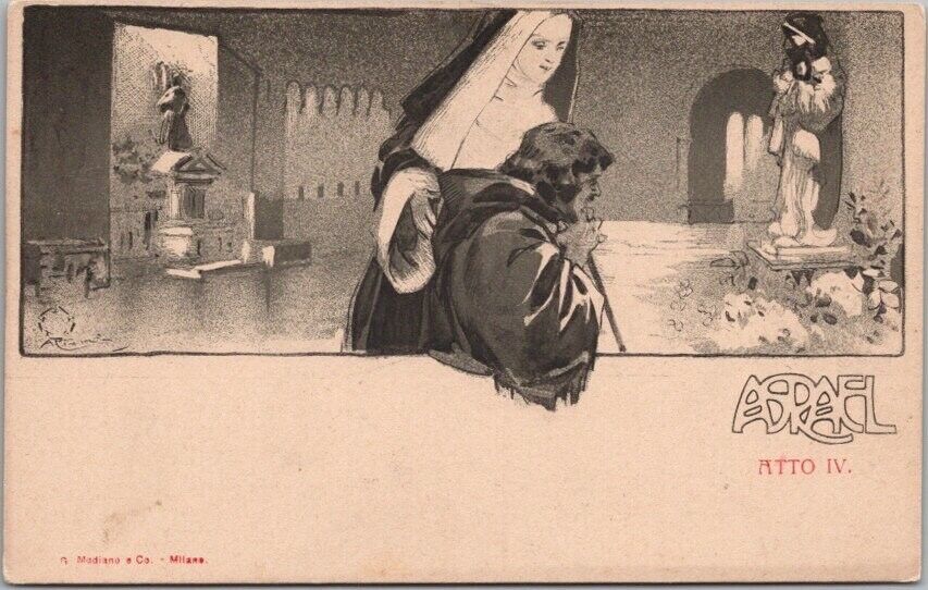 c1900s Italian Art Nouveau OPERA Postcard ASRAEL Franchetti - Act IV Scene / Nun