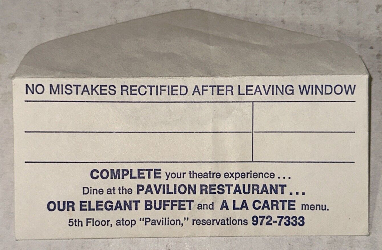 1970s Vintage Dorothy Chandler Pavilion Buffett Box Office Ticket Stub ENVELOPE